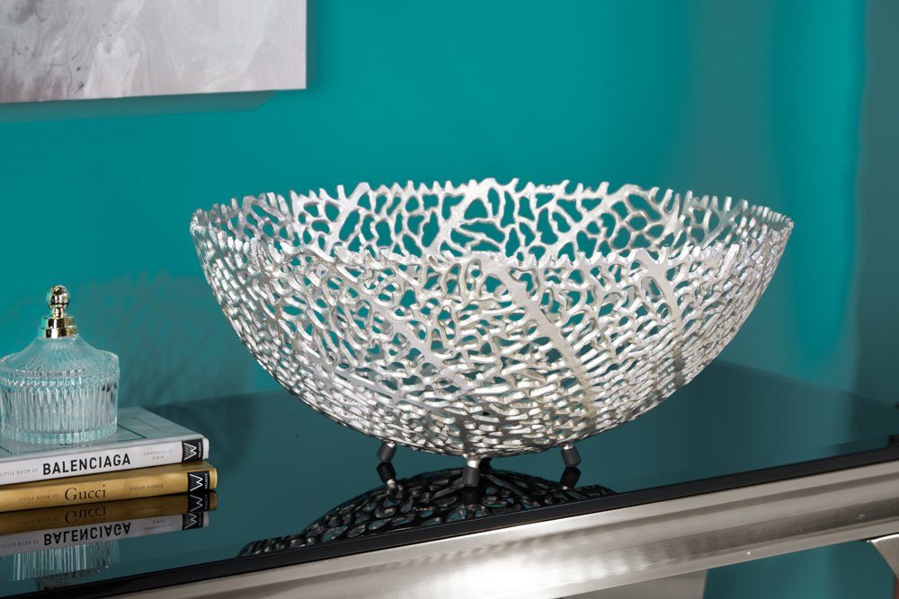 riess-ambiente Dekoschale ABSTRACT LEAF 45cm silber (Einzelartikel, 1 St), Wohnzimmer · Metall · Handarbeit · Modern Design