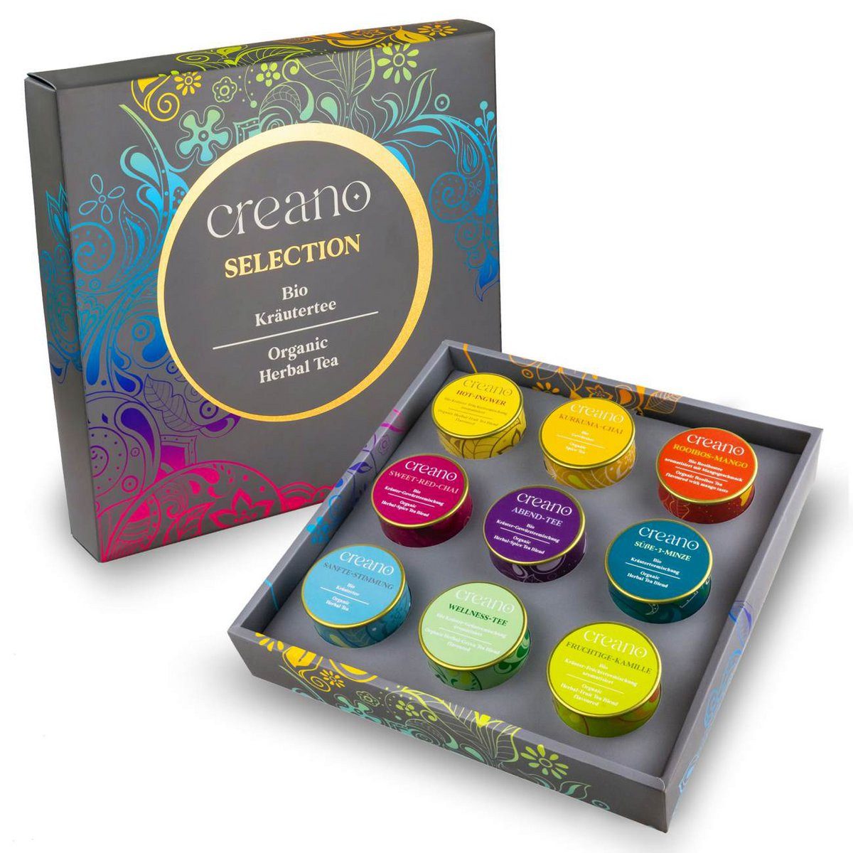 Teebox Creano Kräutertee 9 Sorten Tee in Metalldosen Selection top Geschenk