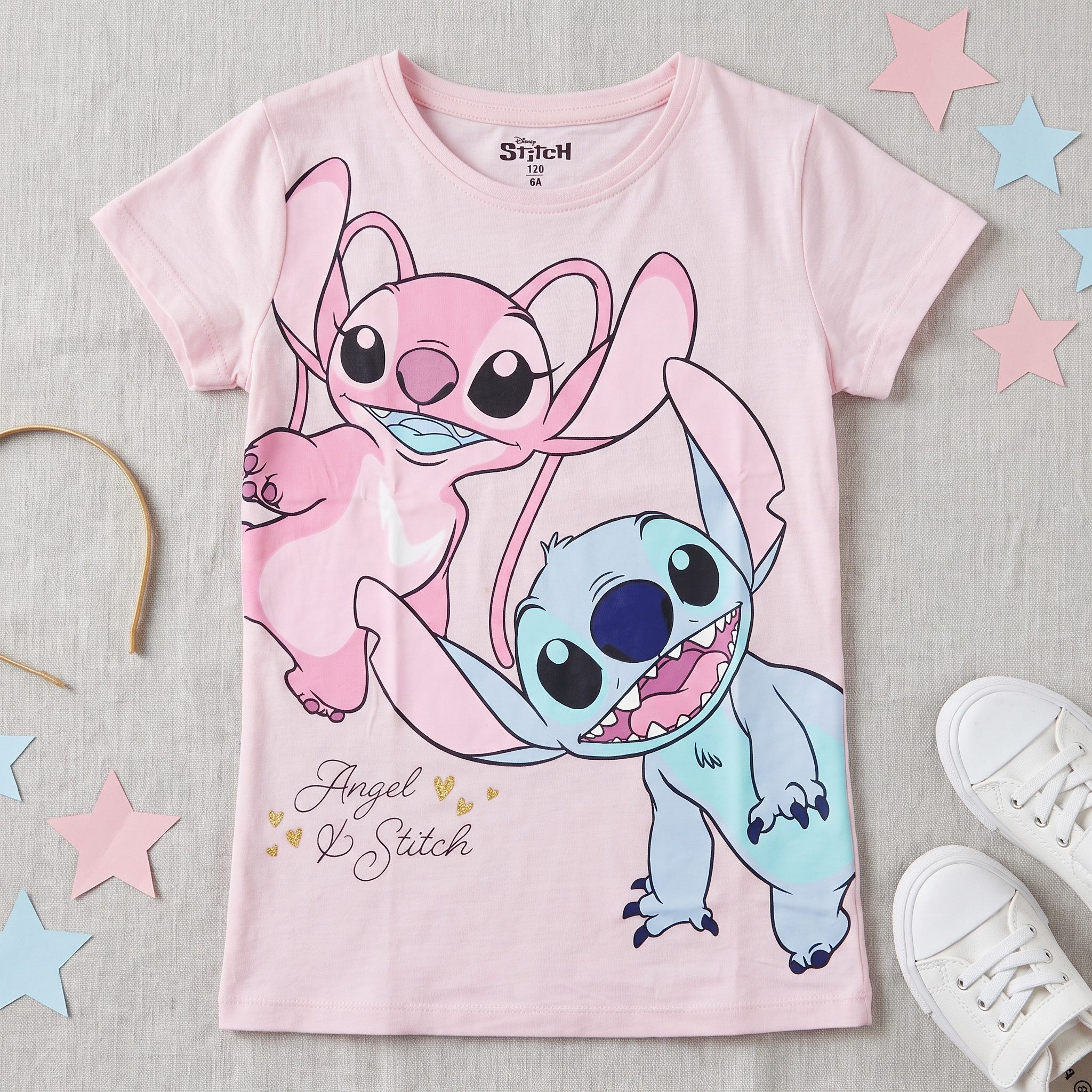 Disney Print-Shirt Disney Lilo und Stitch Angel Kinder kurzarm T-Shirt Shirt 100% Baumwolle, Gr. 92 bis 128