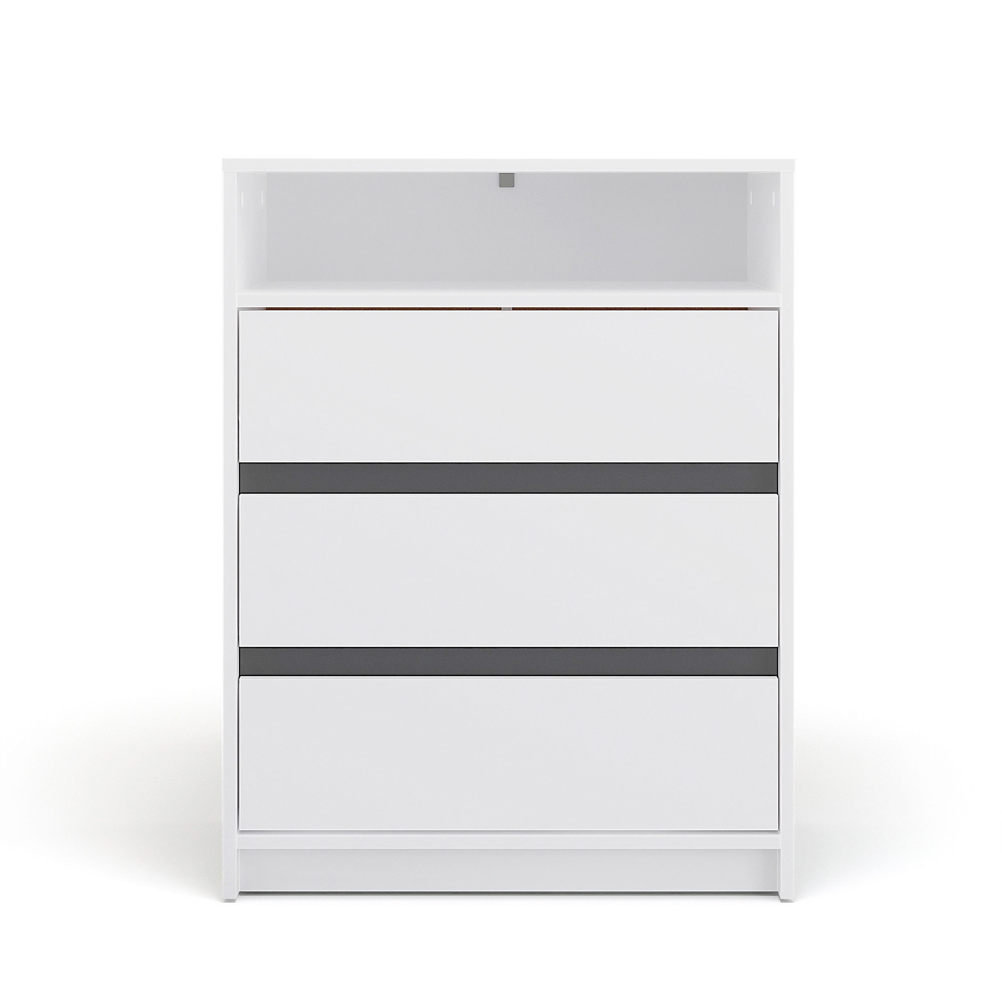 KOMTO Kommode Leon mit 3 Schubladen - Komodenschrank für Schlafzimmer, Schubladenkommode mit 1 offenen Fächern für Wohnzimmer 70 x 37 x 90 cm