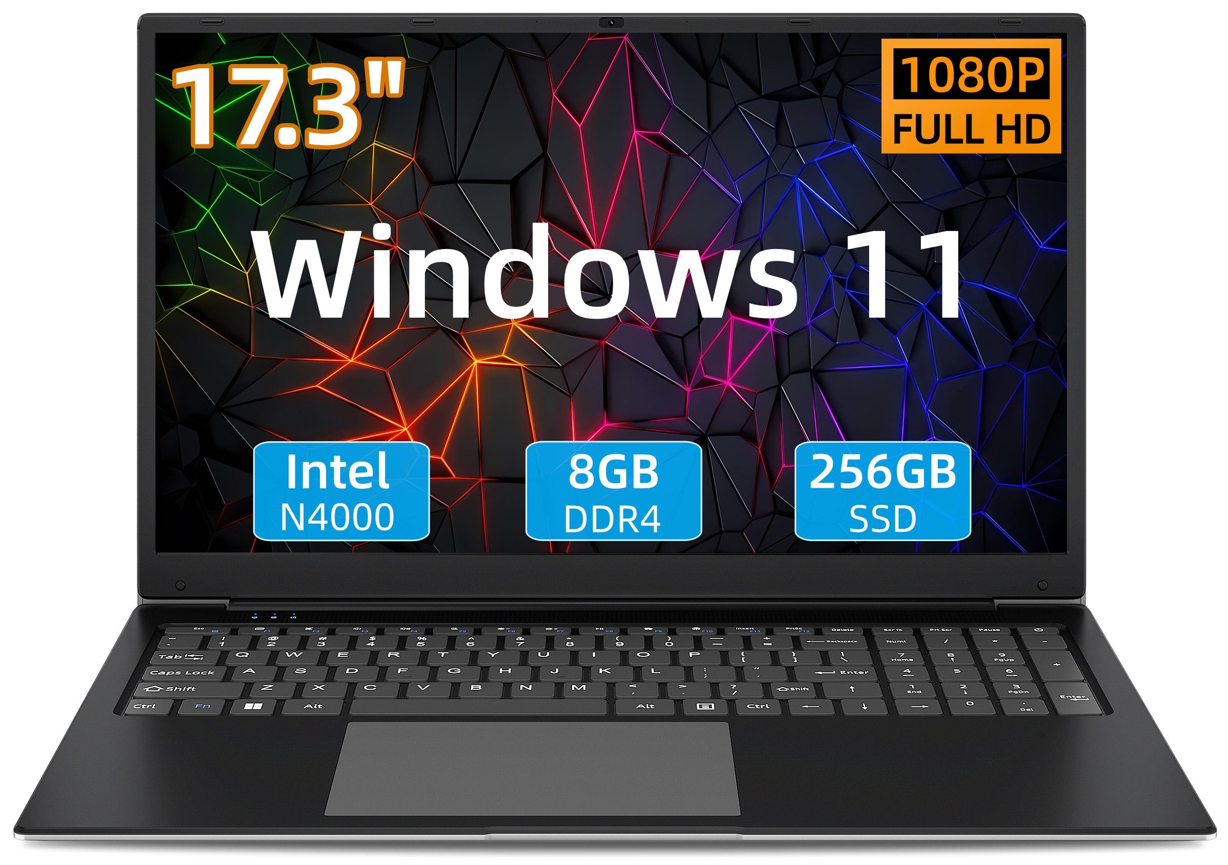 MENGHU 17,3" FHD IPS Laptop Windows 11 8GB RAM 256GB SSD 8000mAh Akku Notebook (Intel Celeron N4000, 256 GB SSD, Intel® UHD Graphics 600)