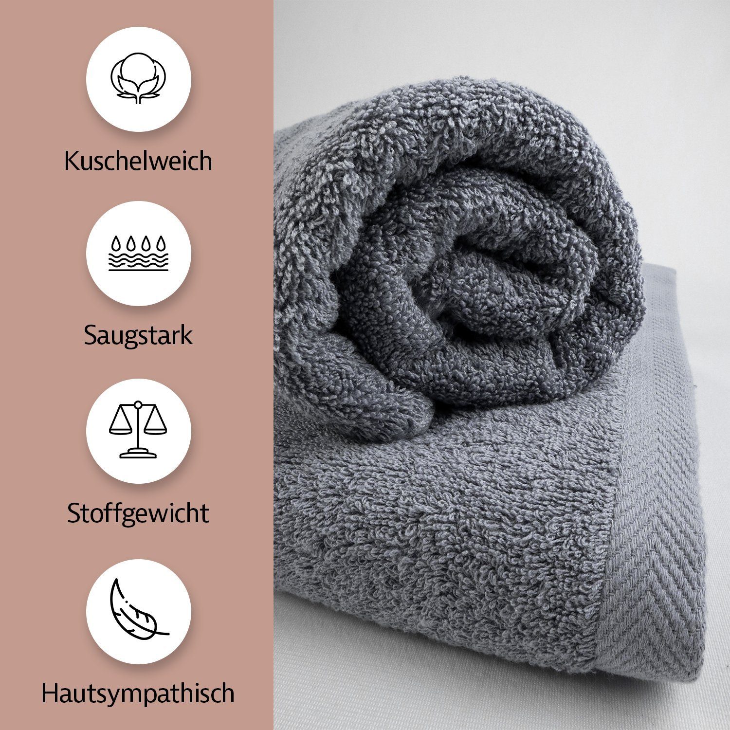 Zestri Handtücher mit Bambusfasern Handtücherset, saugstark weich, Frottee, Handtücher 4er-Set, Duschtuch Saunahandtuch Gästehandtücher Badetuch Handtücher Set – Bild 5 von 5
