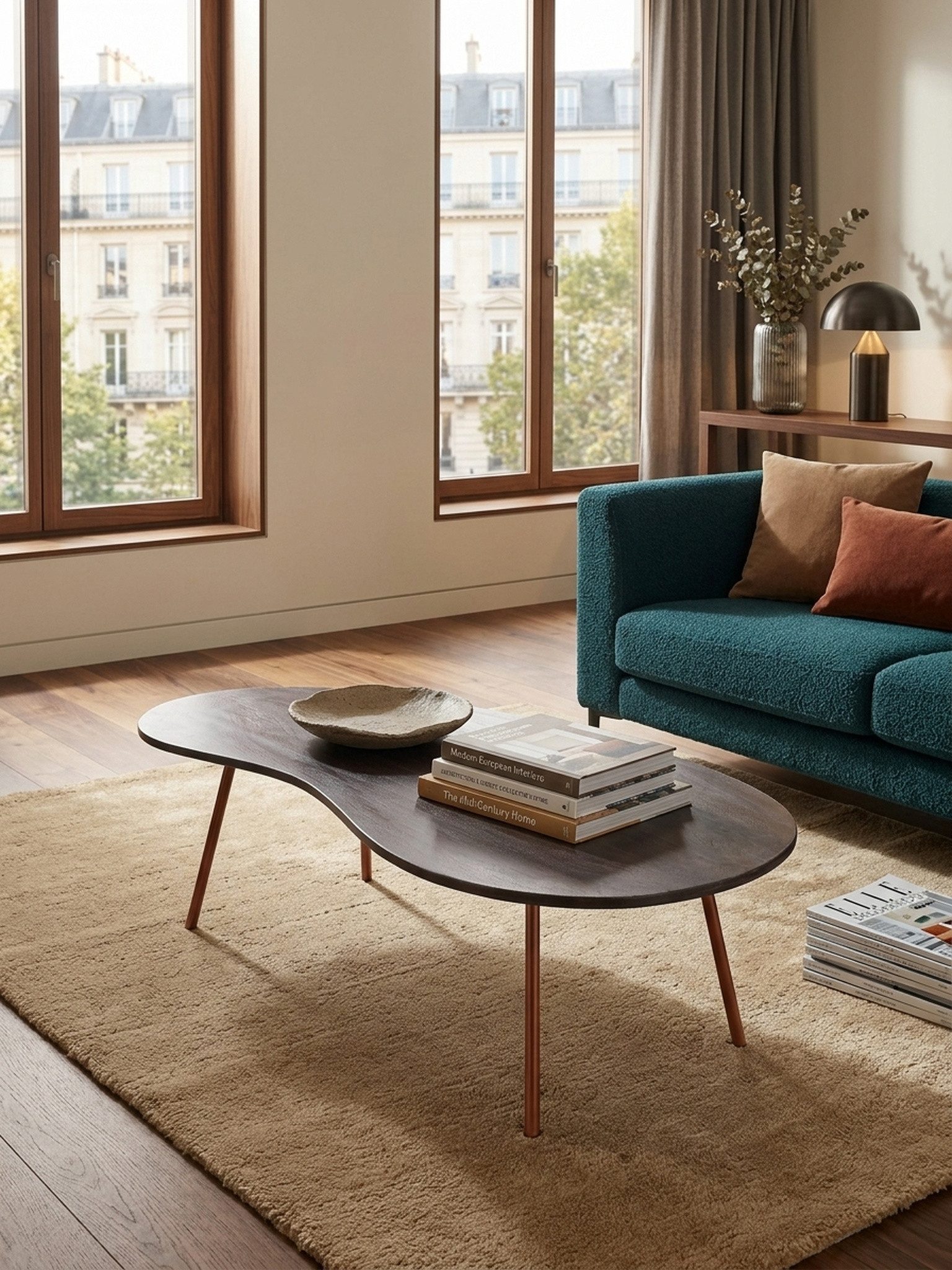 KADIMA DESIGN Couchtisch Retro-Kaffeetisch CALABRIA - Massivholz, Metallbeine, pflegeleicht