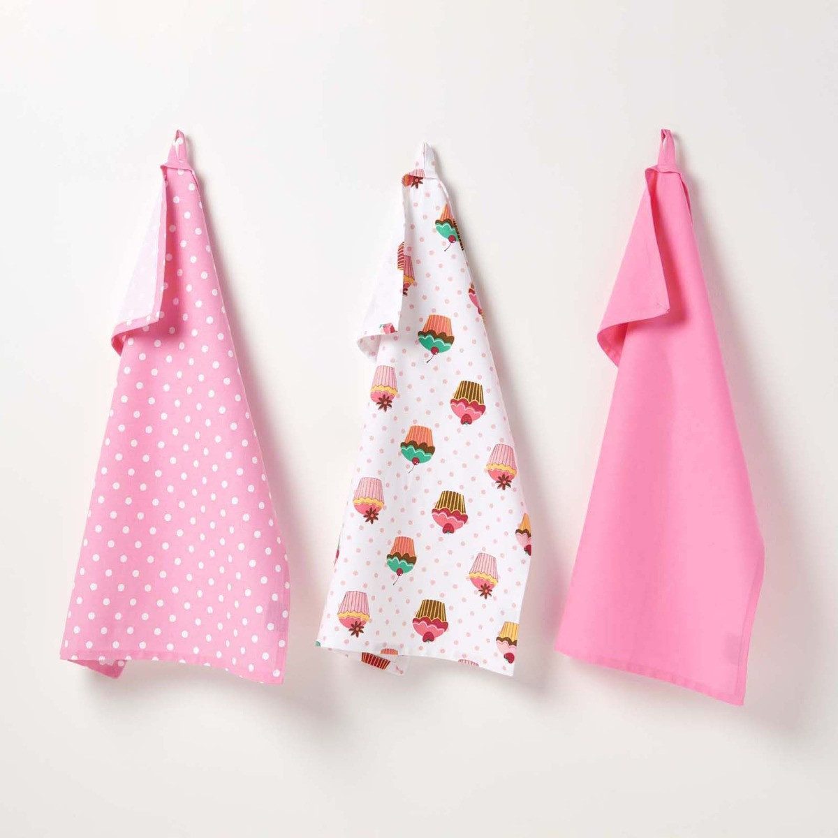 Homescapes Geschirrtuch Geschirrtuch Set 3 tlg Cupcakes günstig online kaufen