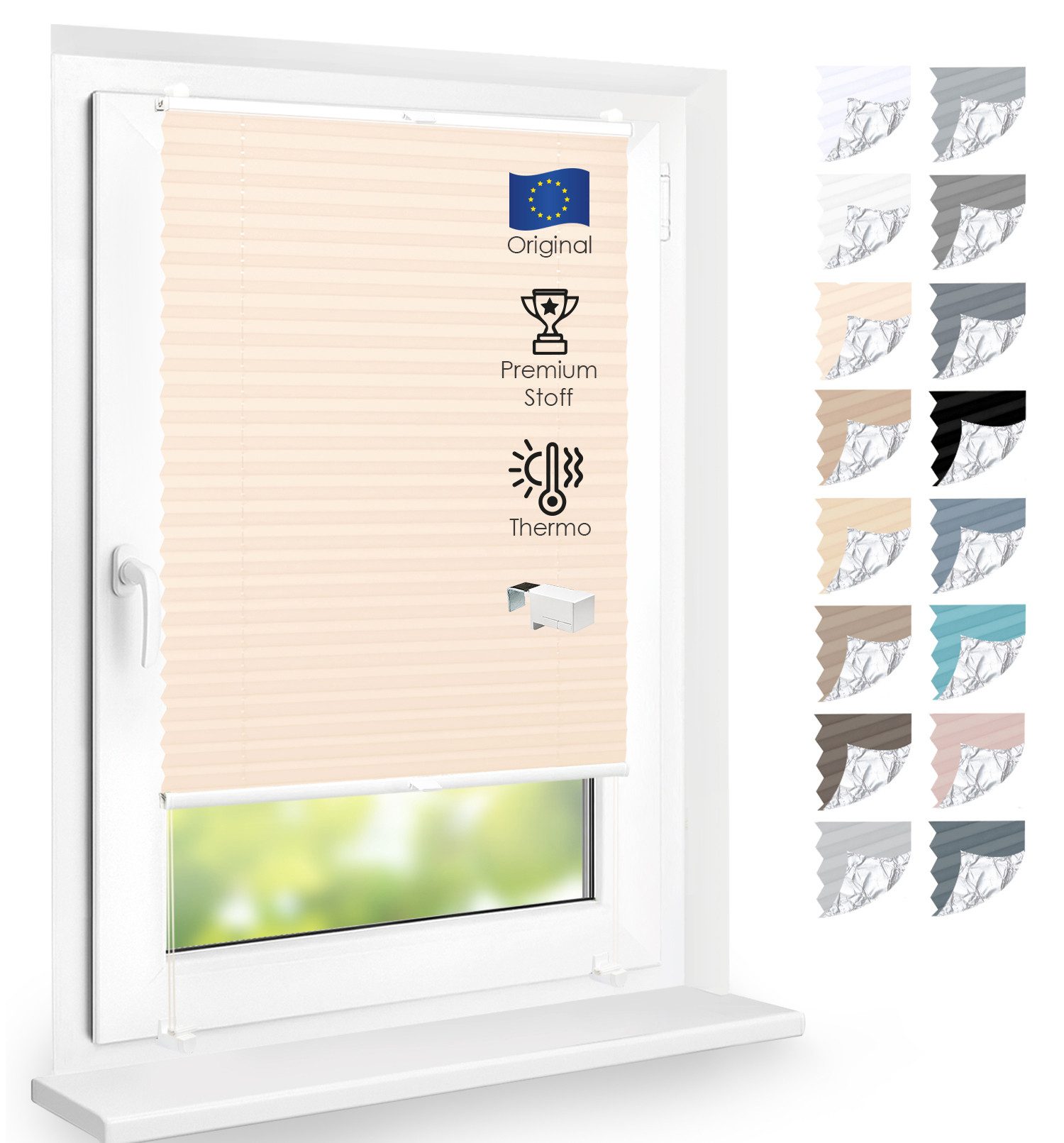 DomDeco Plissee Premium Thermo Plissee ohne Bohren, Sichtschutz, lichtdurchlässig, blickdicht, Klemmfix, Thermo-Wärmeschutz, verdunkelnd, blickdicht, Stufenlos