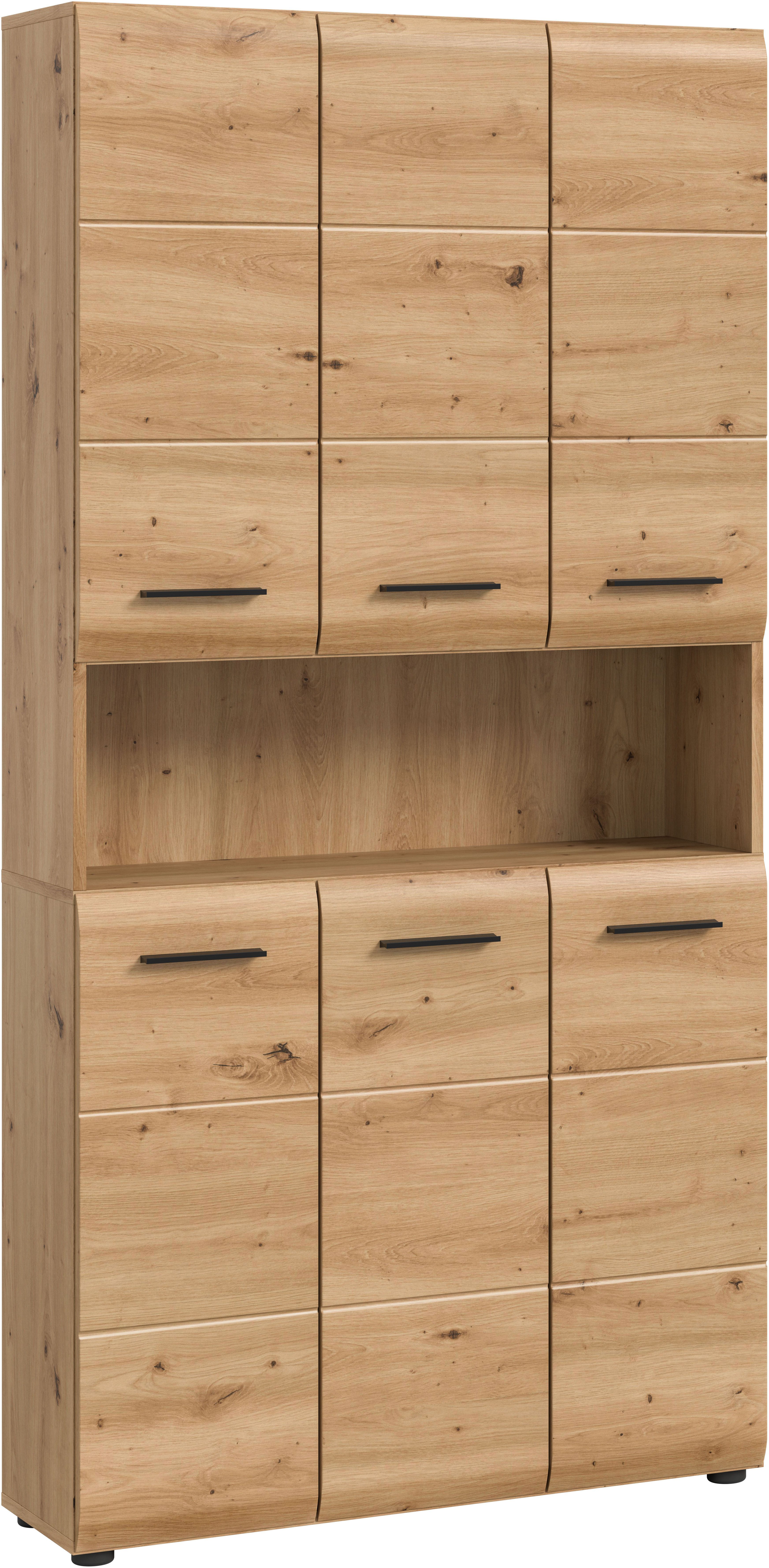 welltime Stauraumschrank FLORENZ, Höhe 185 cm, 4 oder 6 Türen, viel Stauraum (1-St., TOPSELLER) hochwertige MDF Front, Griff schwarz, Badschrank, Bad