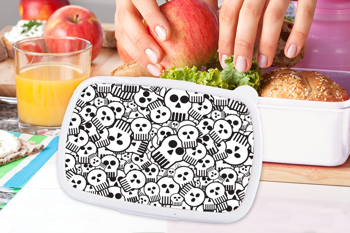 MuchoWow Lunchbox Totenkopf - Muster Erwachsene, und weiß Mädchen Kunststoff, und Brotbox Brotdose, Cartoon, für für Punk (2-tlg), Jungs - - Kinder