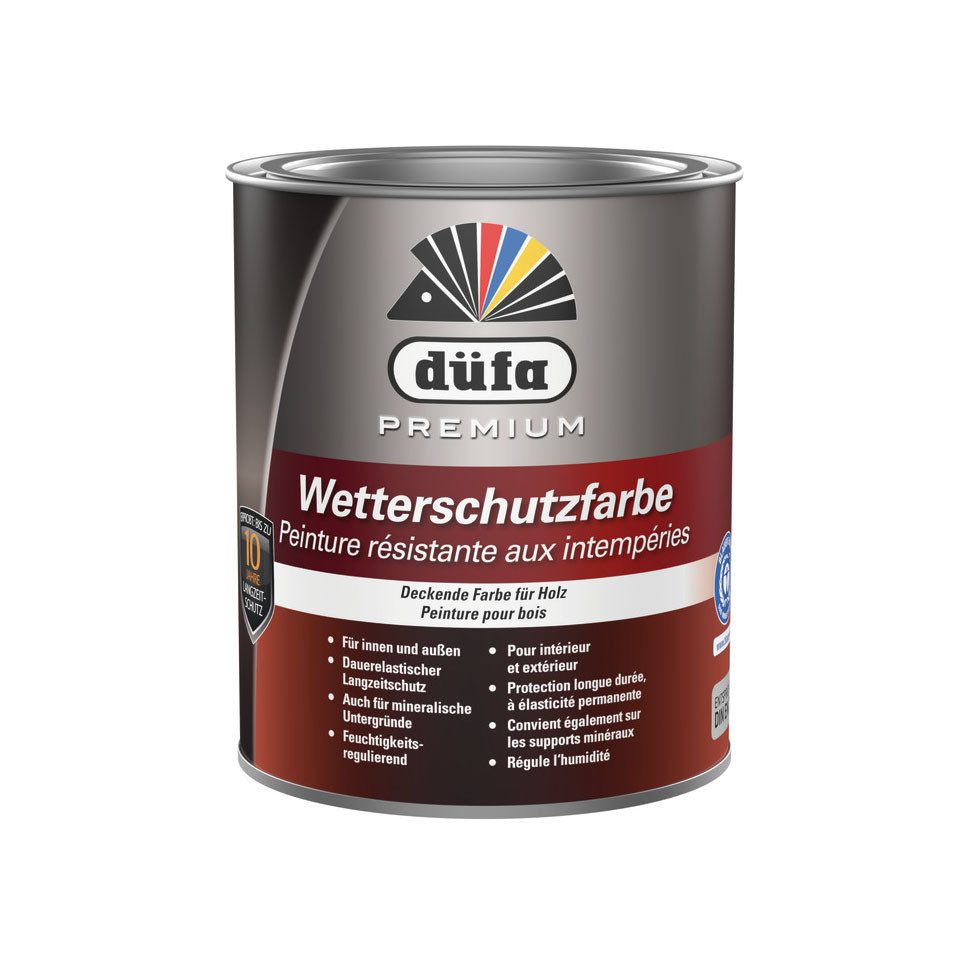 düfa Wetterschutzfarbe Premium Dauerschutzfarbe 750 ml Holzfarbe Holzlack verschiedene Farben, Langzeitschutz und hoch witterungsbeständig