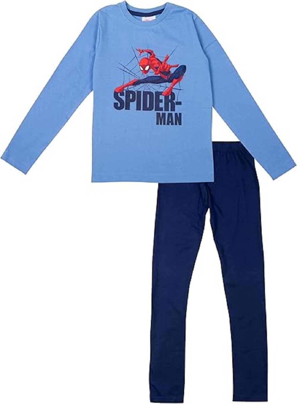 United Labels® Schlafanzug Marvel Spider-Man Jungen Kinder Pyjama Set Oberteil Hose Blau/Schwarz