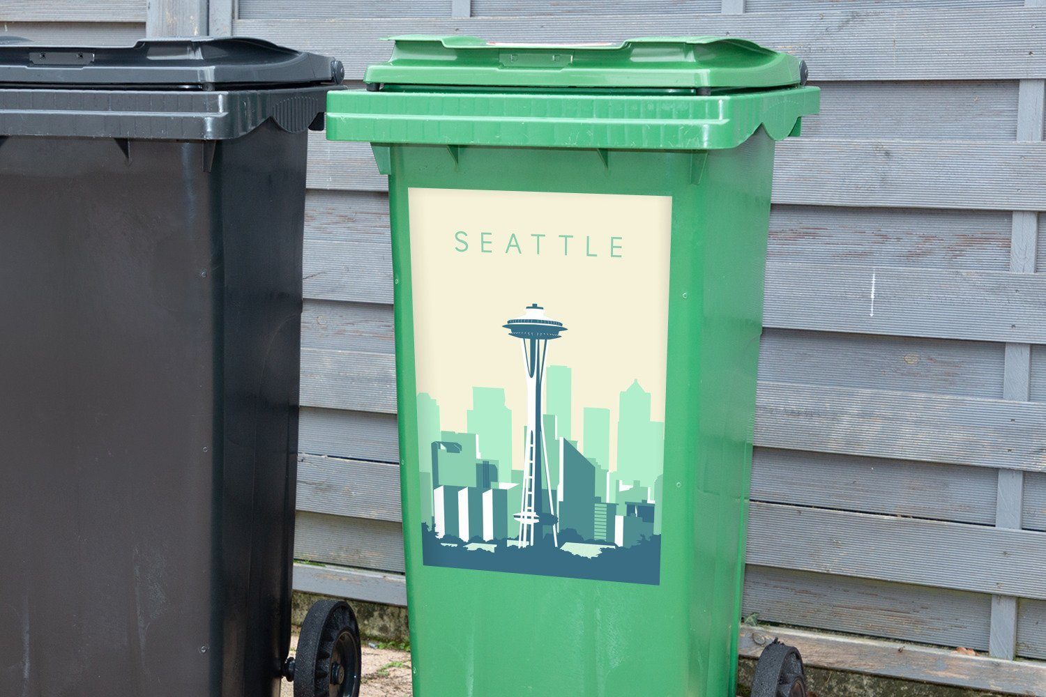 St), - MuchoWow Sticker, Wandsticker Tower Mülltonne, Mülleimer-aufkleber, Seattle Turm Seattle USA - - Amerika - Abfalbehälter (1 Container,