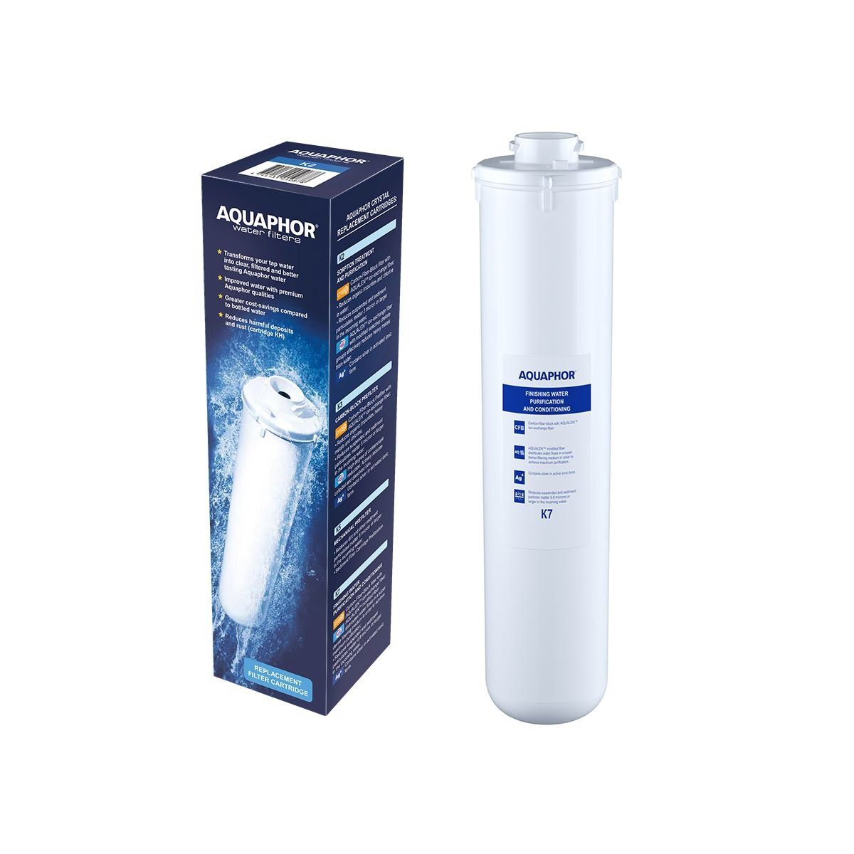 AQUAPHOR Wasserfilter K7 mit AQUALEN®-Technologie, Zubehör für AQUAPHOR Crystal, ECO, ECOH, Solo, Filtert Partikel bis zum 0,8 µm.