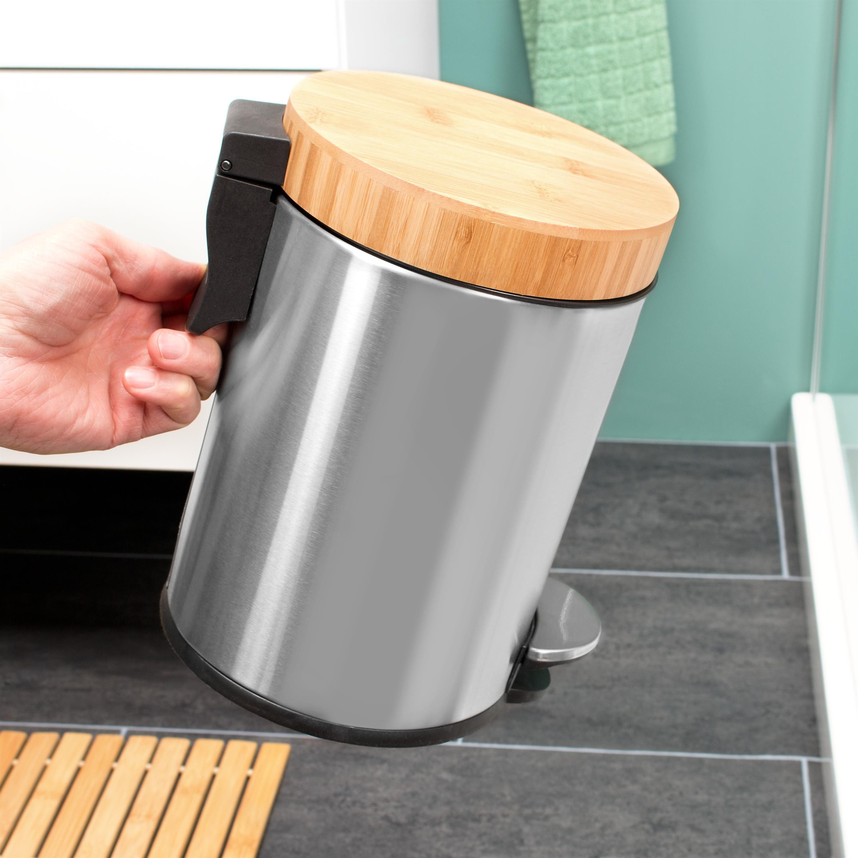 bremermann Kosmetikeimer Kosmetikeimer, Treteimer, Badeimer aus Edelstahl  mit Bambusdeckel 3 L, Badezimmer Mlleimer, Badmlleimer