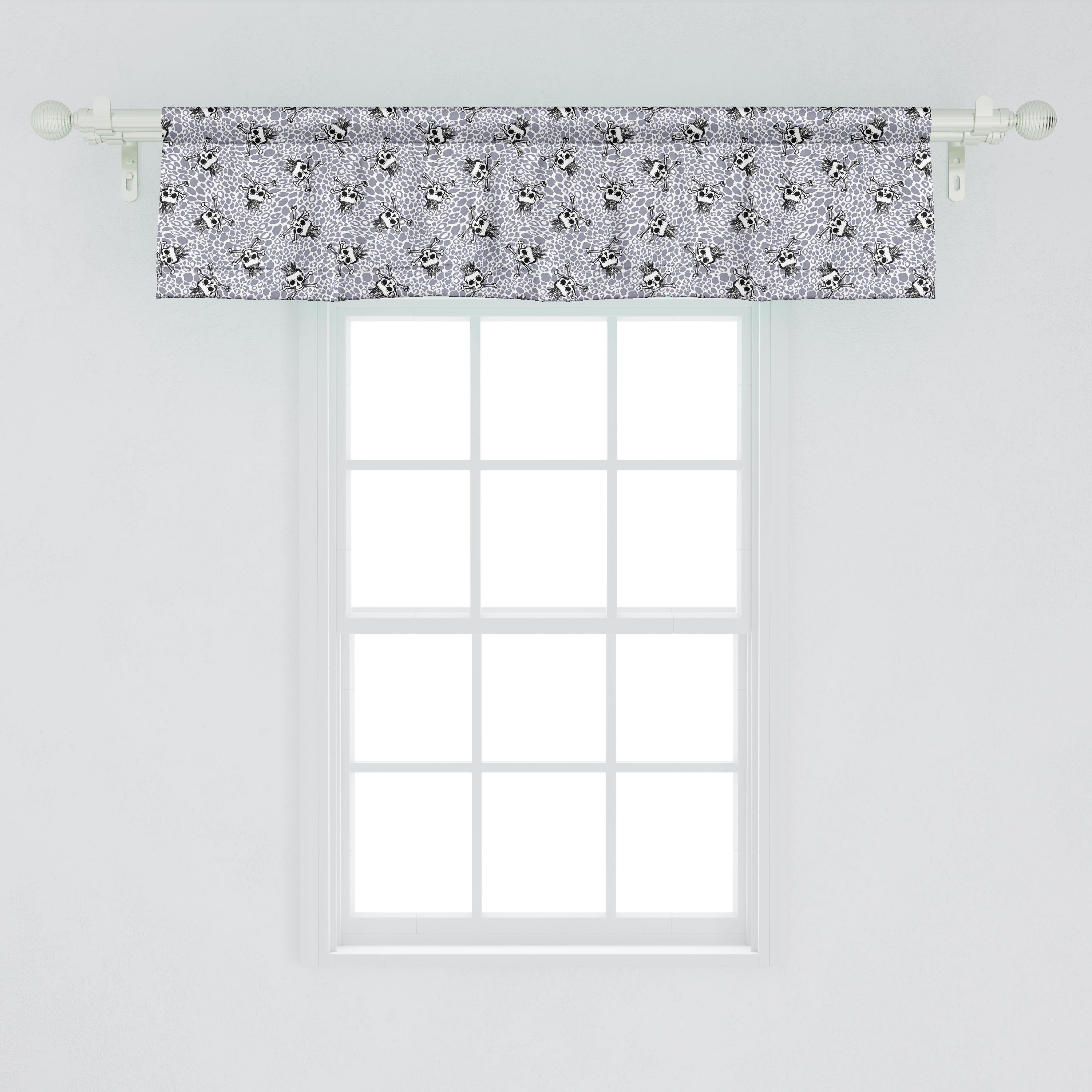 Scheibengardine Vorhang Volant mit Microfaser, für Schlafzimmer Abakuhaus, Küche Wilde Schädel-Knochen Stangentasche, Tier Dekor