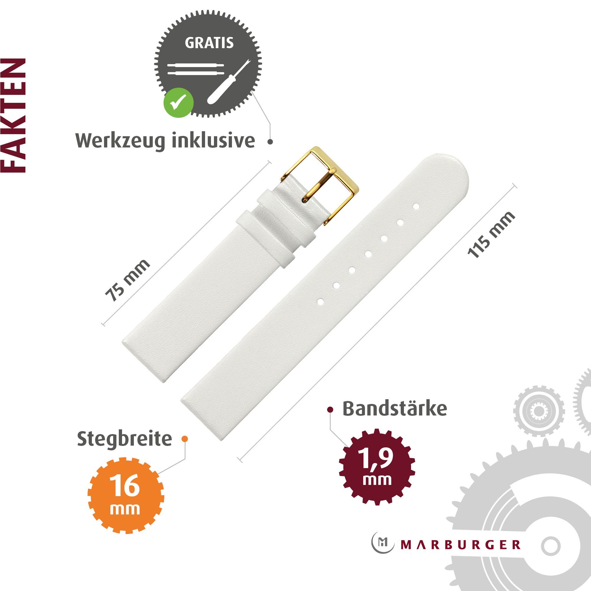 MARBURGER Uhrenarmband 16mm Leder