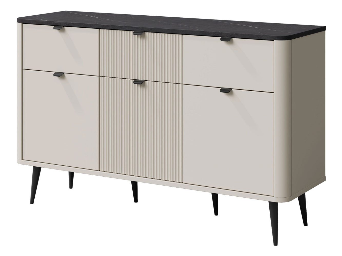 Feldmann-Wohnen Kombikommode Marly (3 Drehtüren, 3 Einlegeböden, 3 Schubladen, 1 St., moderne Optik, abgerundeter Korpus, Zugengriffe aus Metall), 130x40x82cm Kaschmir / Graustein