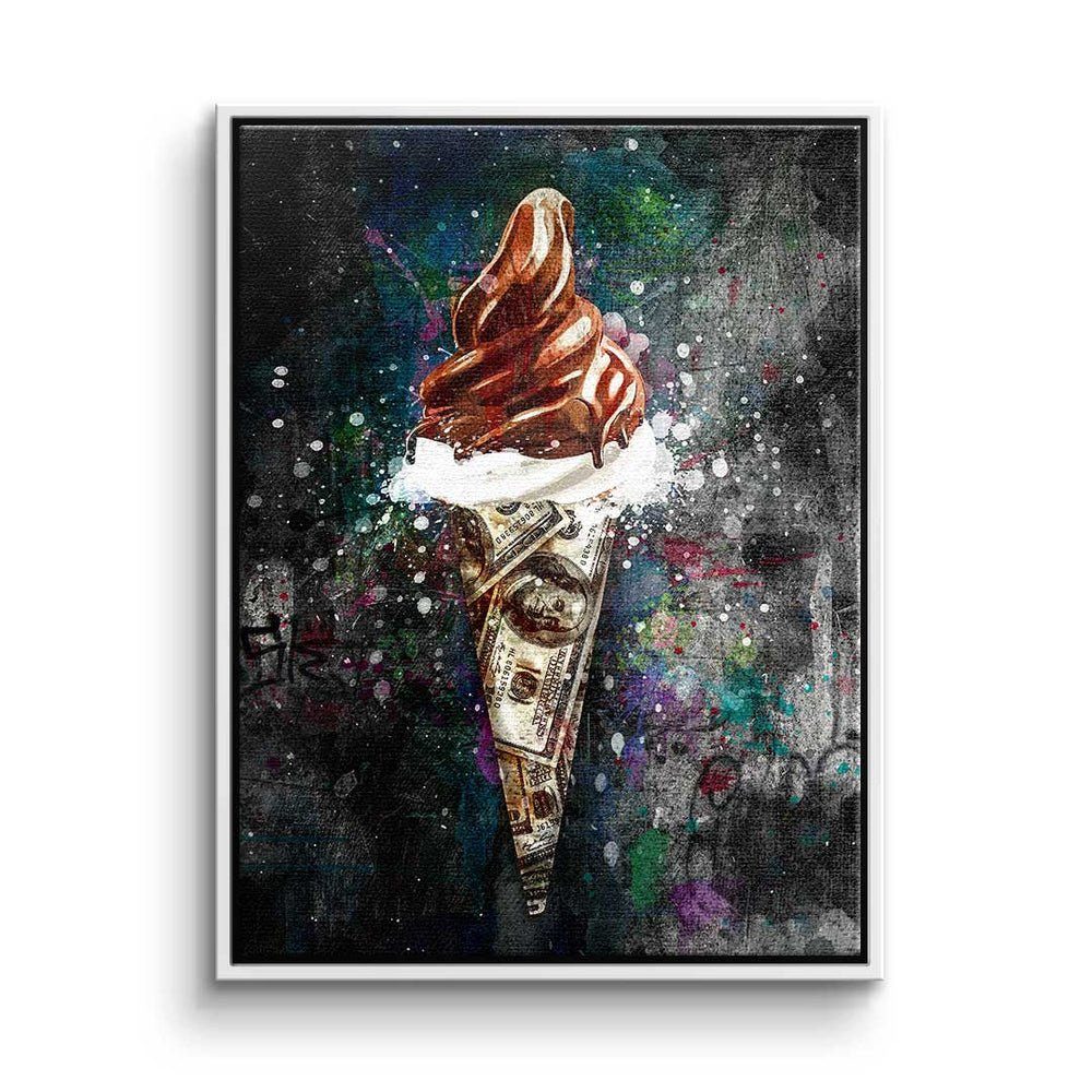 DOTCOMCANVAS® Leinwandbild, Premium Leinwandbild - Pop Art - Ice Cream X Money - Motivationsbild weißer Rahmen