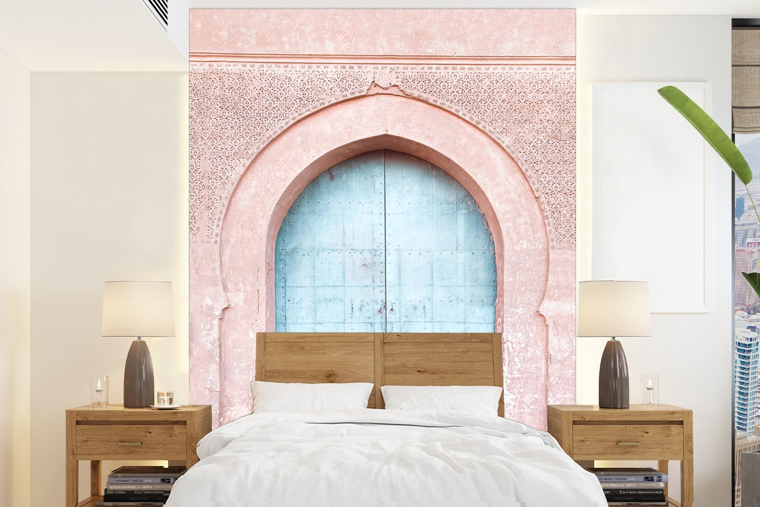 MuchoWow Fototapete Tür - Rosa - Blau - Tor, Matt, bedruckt, (4 St), Montagefertig Vinyl Tapete für Wohnzimmer, Wandtapete