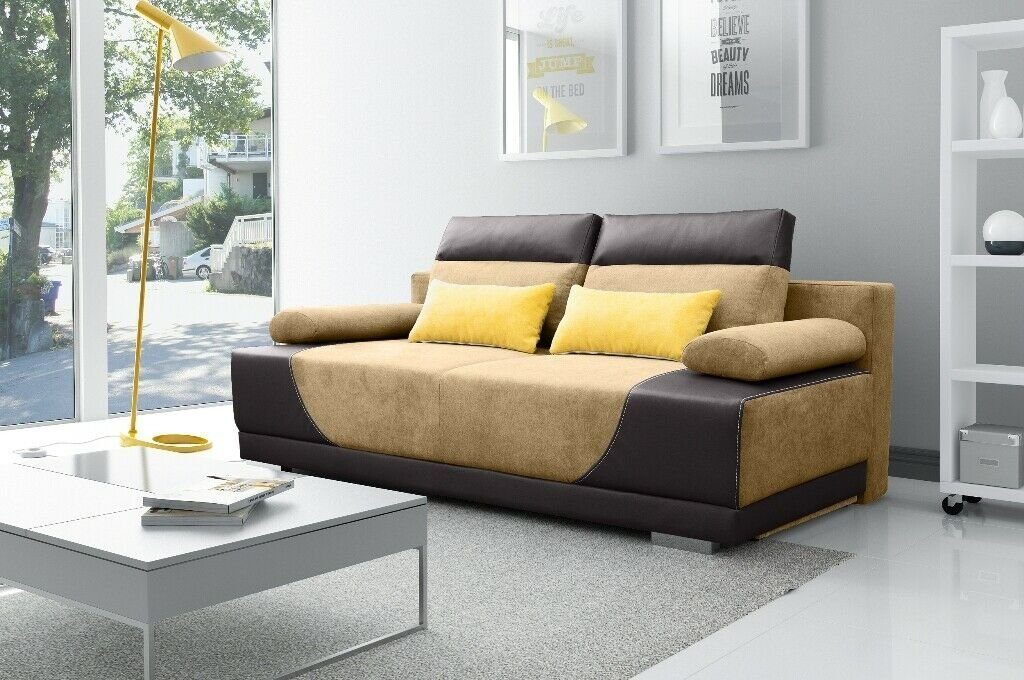 JVmoebel Sofa, Mit Bettfunktion Gelb/Braun