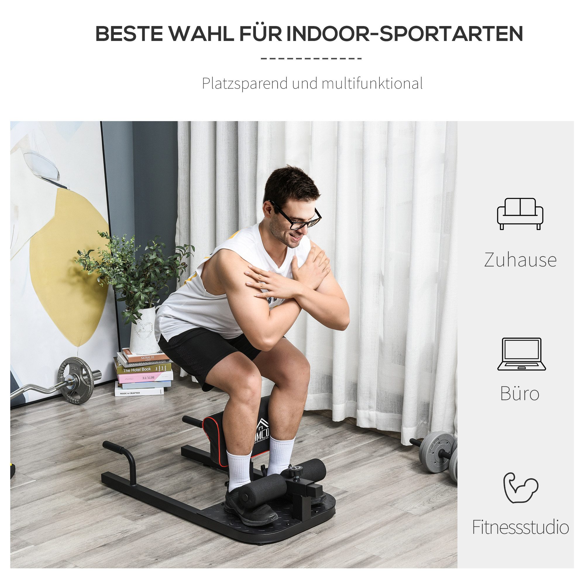 HOMCOM Bauchtrainer Sissy Squat Kniebeugentrainer Beintrainer verstellbar bis 120 kg (Bauch-Gesäß-Trainer, 1-St., 3 in 1 Trainer verstellbar bis 120 kg), bis 12 – Bild 4 von 5