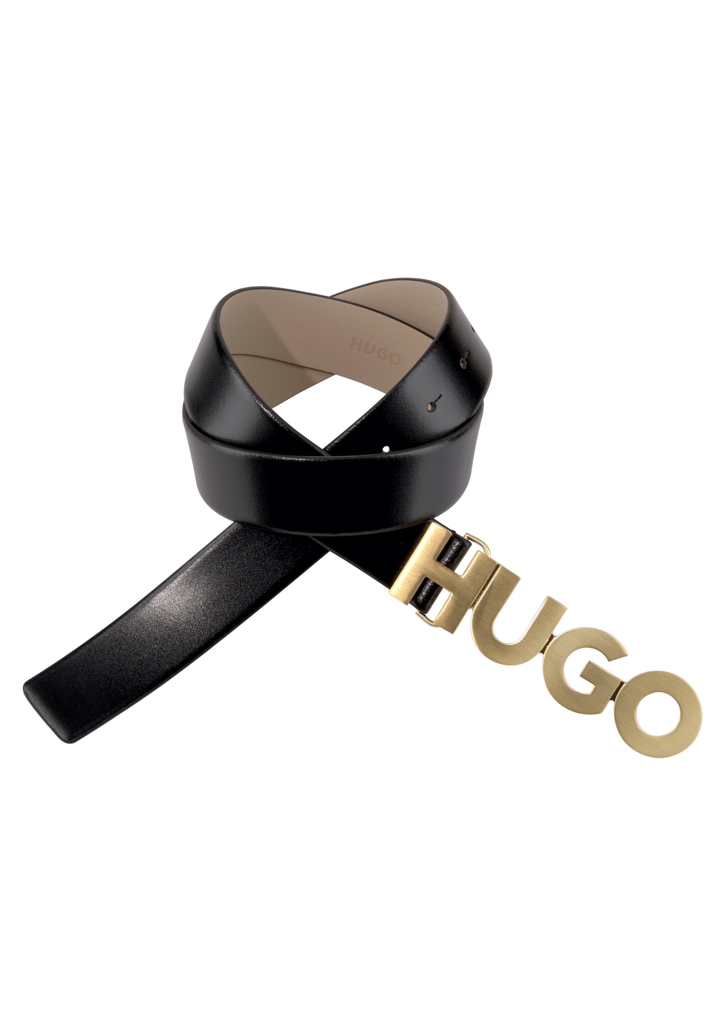 mit black HUGO Logo-Schliesse Ledergürtel
