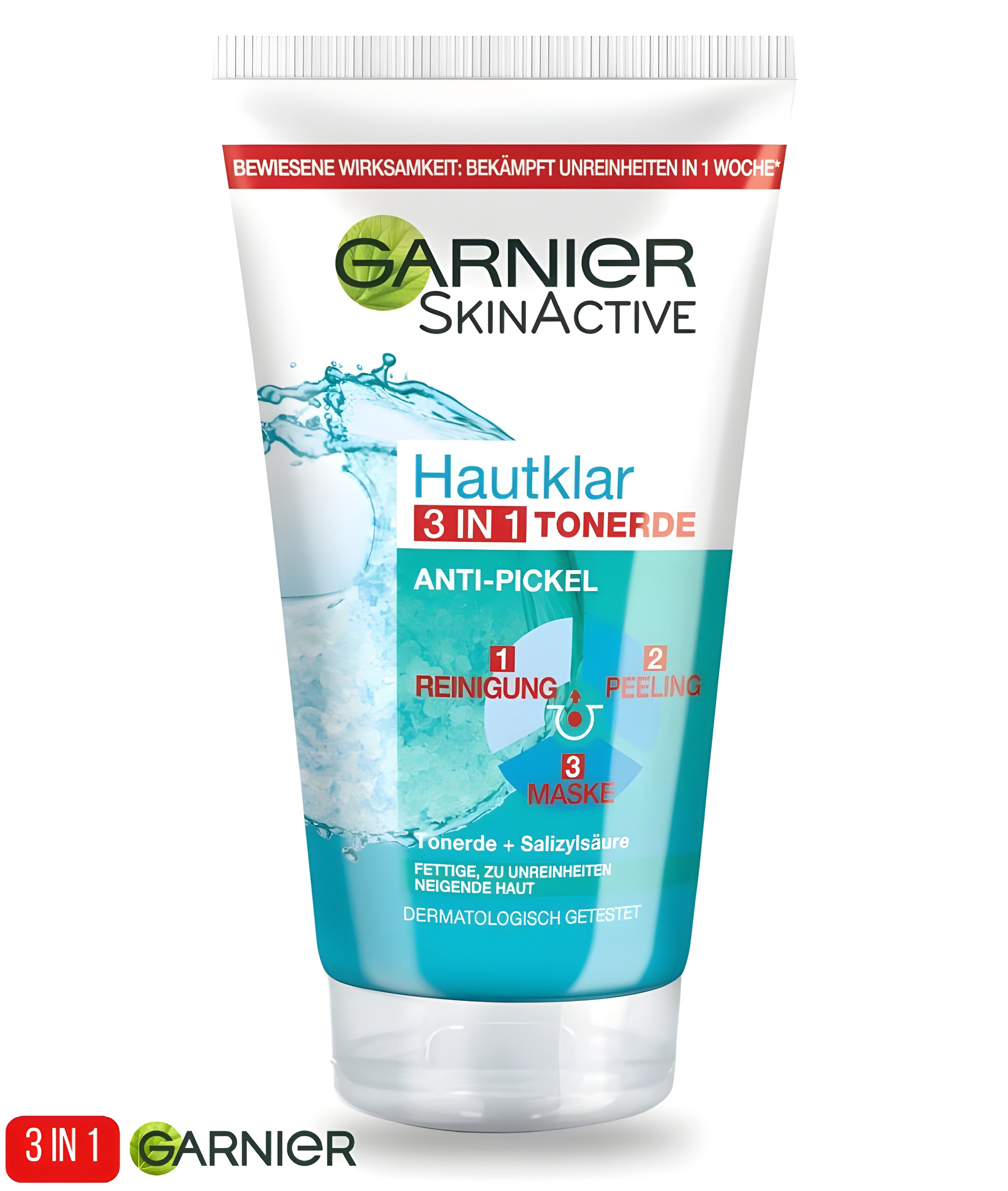 GARNIER Gesichtspflege PureActive Hautklar 3in1 Tonerde Reinigung + Peeling + Maske