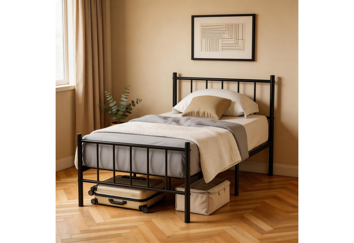 FIVMEN Metallbett Metallrahmenbett Bettgestell Bettrahmen mit Kopfteil, für Einzelbett/Gästezimmerbett, Tragkraft: 200kg