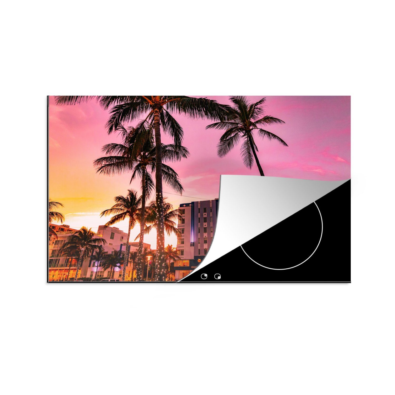 MuchoWow Herdblende-/Abdeckplatte Lila Himmel über dem Ocean Drive in Florida, Vinyl, (1 tlg), 81x52 cm, Induktionskochfeld Schutz für die küche, Ceranfeldabdeckung