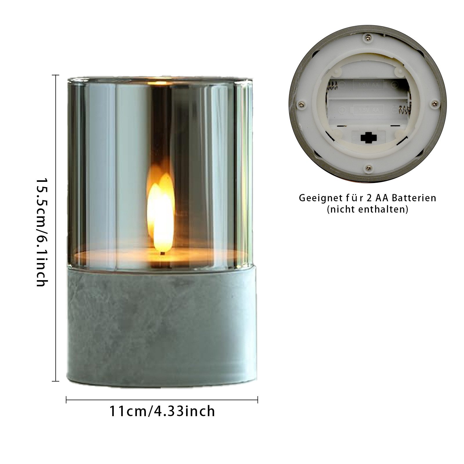 Marrakesch Orient & Mediterran Interior LED-Kerze Windlichter Kalio im Modern-Design, aus Glas, 2er-Set, in Grau 15,5 cm, Handarbeit – Bild 4 von 5