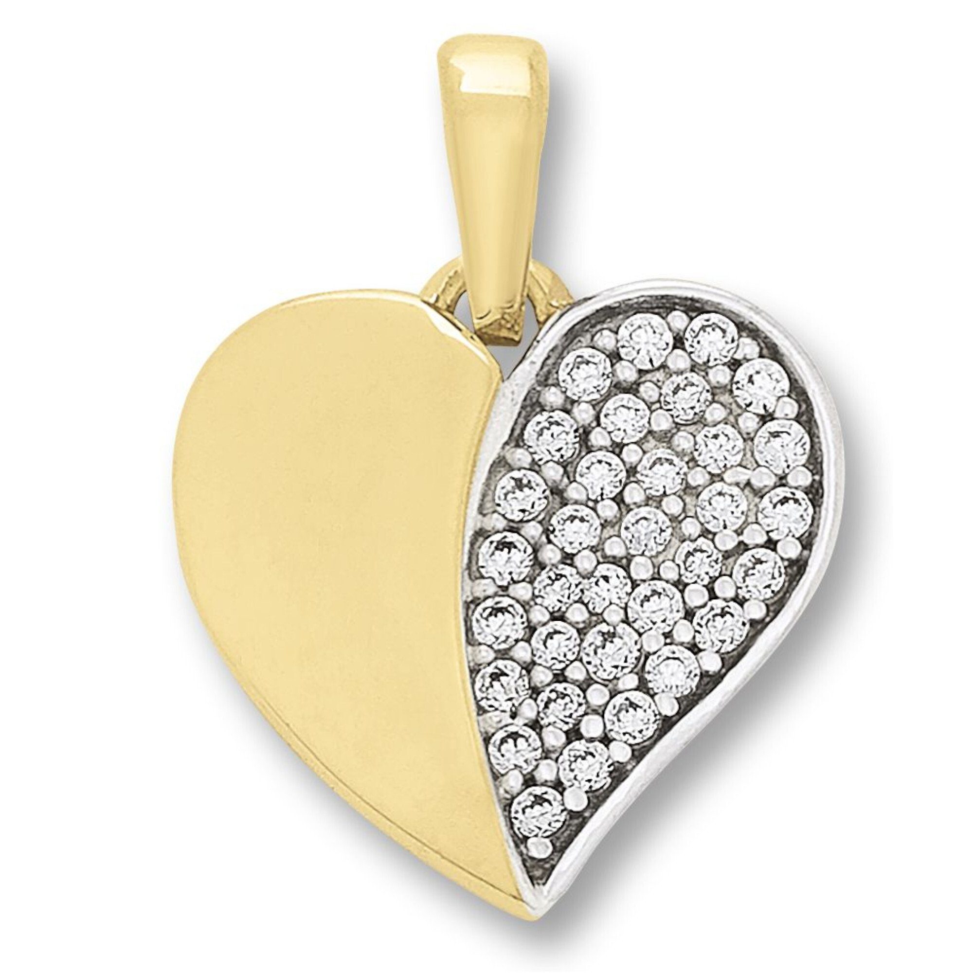 ONE ELEMENT Kette mit Anhänger Zirkonia Herz Herz Anhänger aus 333 Gelbgold,  Schmuckset - Set mit verstellbarer Halskette, Breite : 12,50 mm - Höhe :  16,00 mm incl. Öse