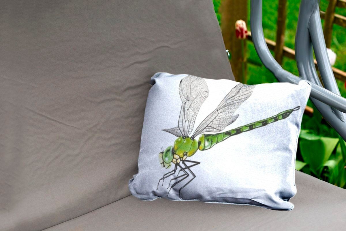 einer Polyester, auf weißen Dekokissen Illustration Dekokissenbezug, Outdoor-Dekorationskissen, Kissenhülle Eine Libelle grünen Hintergrund, einem MuchoWow