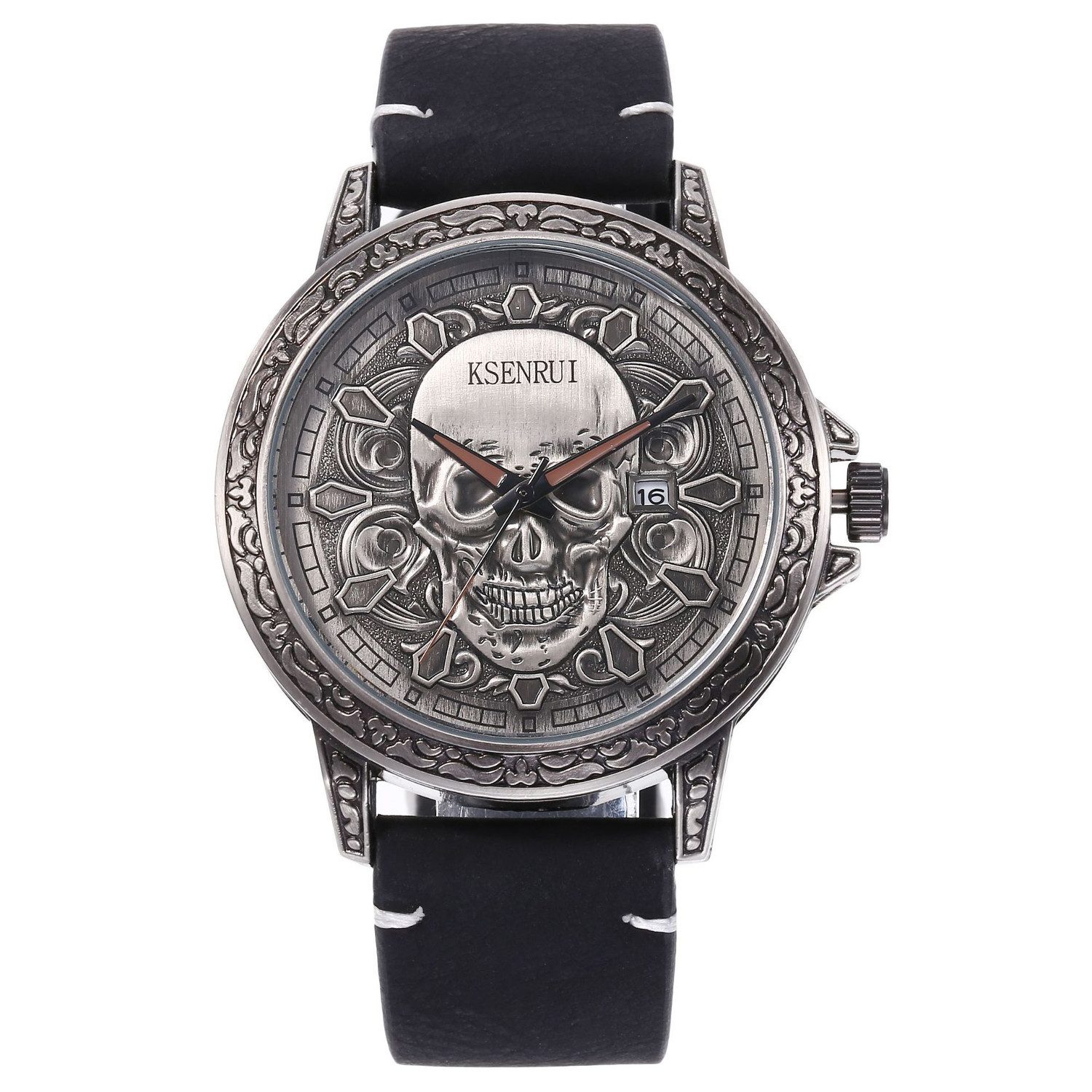 KARMA Quarzuhr Armbanduhr Totenkopf Schwarz Silber günstig online kaufen