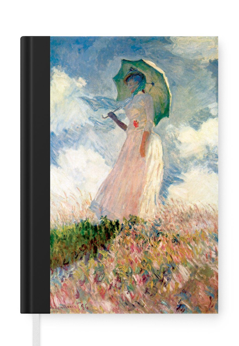 Notizbuch 98 Journal, Sonnenschirm Merkzettel, Notizheft, A5, Monet, Frau Seiten, Haushaltsbuch - Gemälde Claude MuchoWow von Tagebuch, mit
