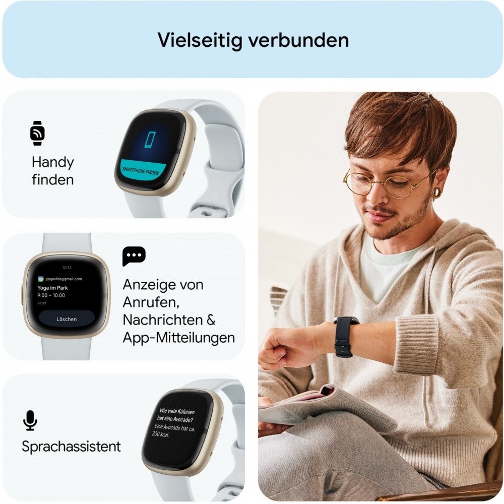 fitbit Fitbit Sense 2 Smartwatch in Blau und Soft Gold. Smartwatch (iOS - Apple), Stylisch und strapazierfähig, Stylisch und strapazierfähig