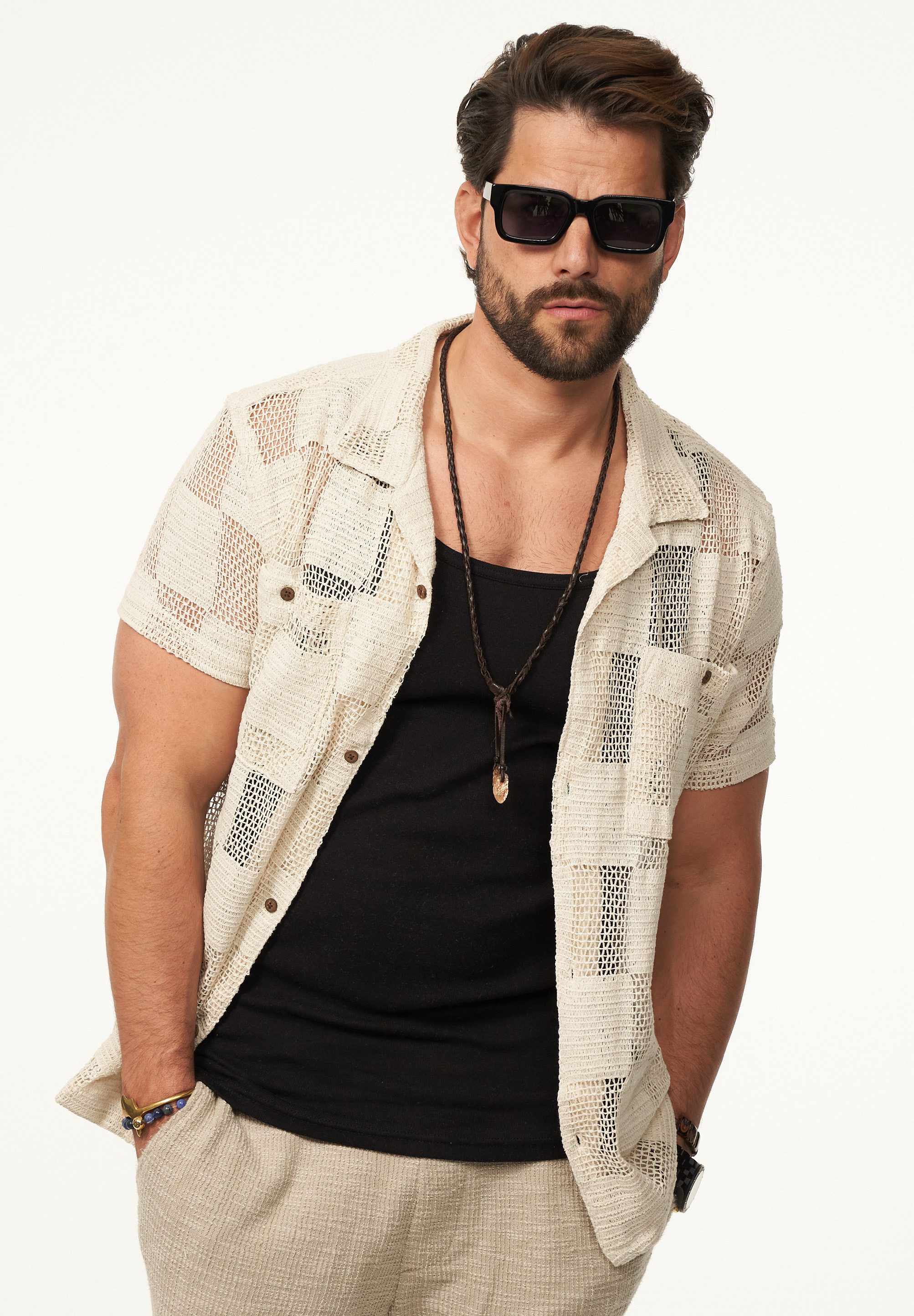 SOULSTAR Kurzarmhemd im Vintage Summer-Look Herren Kurzarm Strick Polo-Hemd T-Shirt