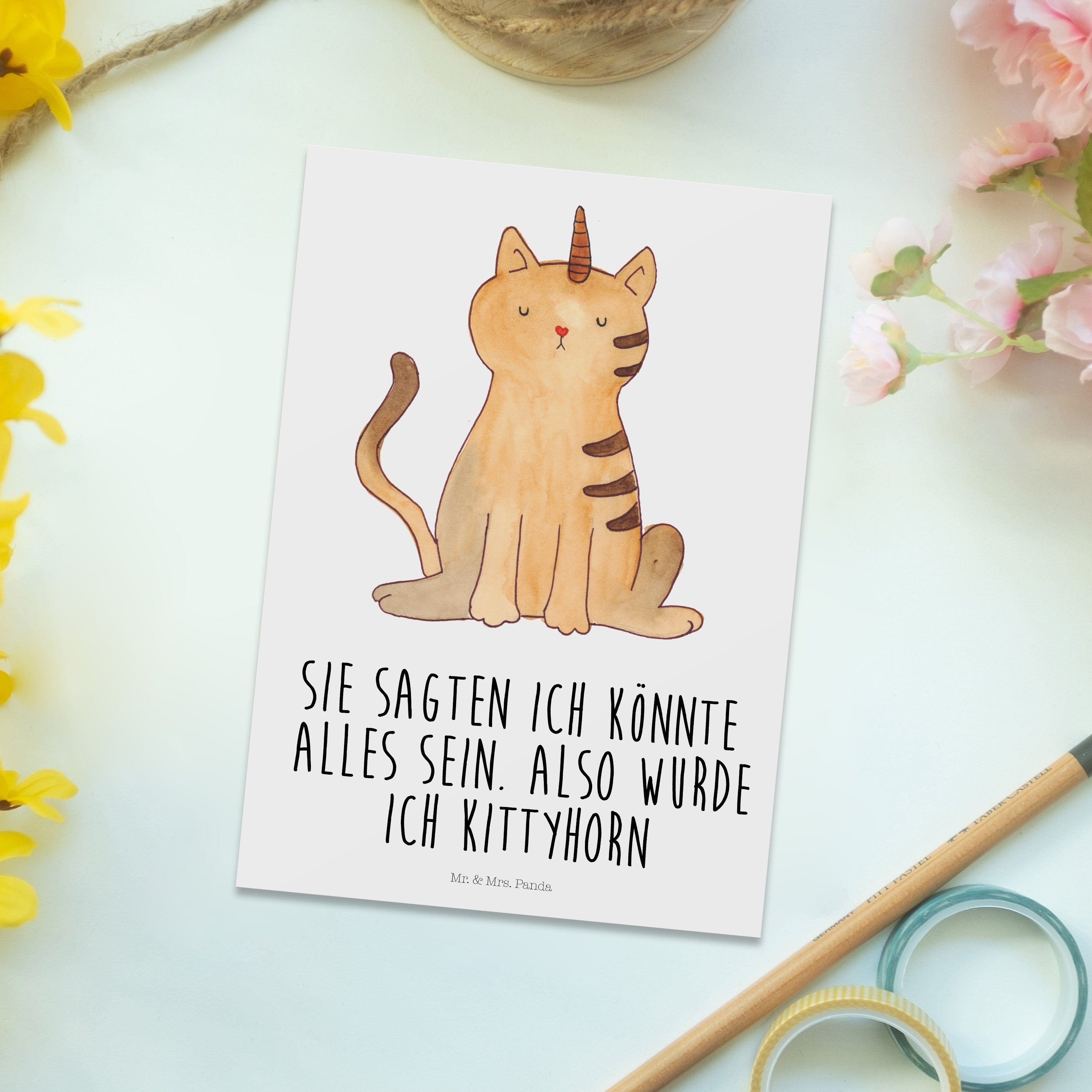 Postkarte & Katze Geburtstagskarte, Einhorn Geschenk, Mrs. - - Weiß Einhornka Panda Unicorn, Mr.