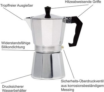 Faizee Möbel Espressokocher Espressokocher Mokka Premium Espresso Aluminium grau 12 Tassen 600 ml, 0.6l Kaffeekanne