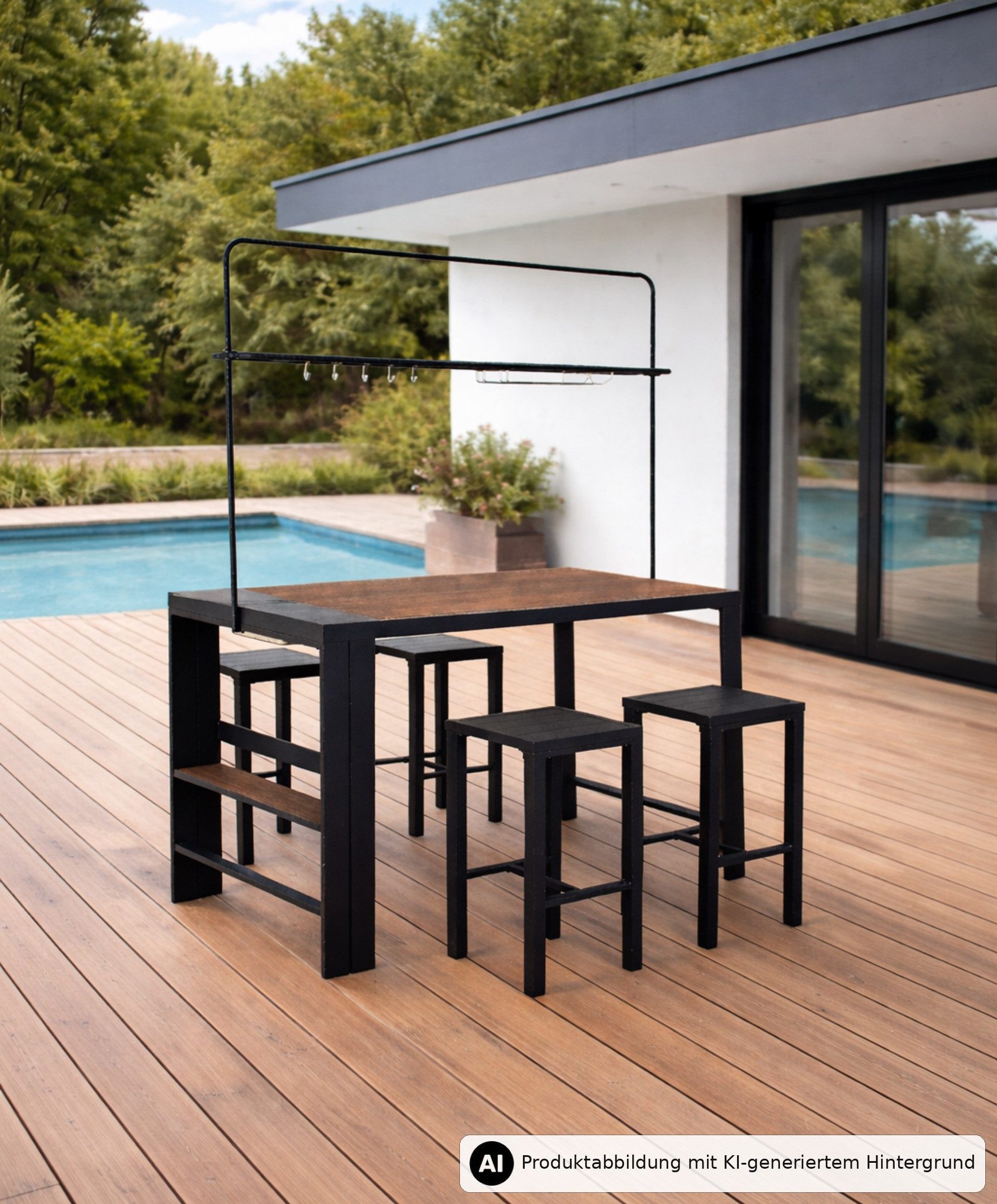 Leco Gartenbar-Set Gartenbar Partybar Barset Sitzgruppe Gartentheke Stehtisch ELSA, (1 Theke, 4 Hocker), bestehend aus 4 Hockern und 1 Theke