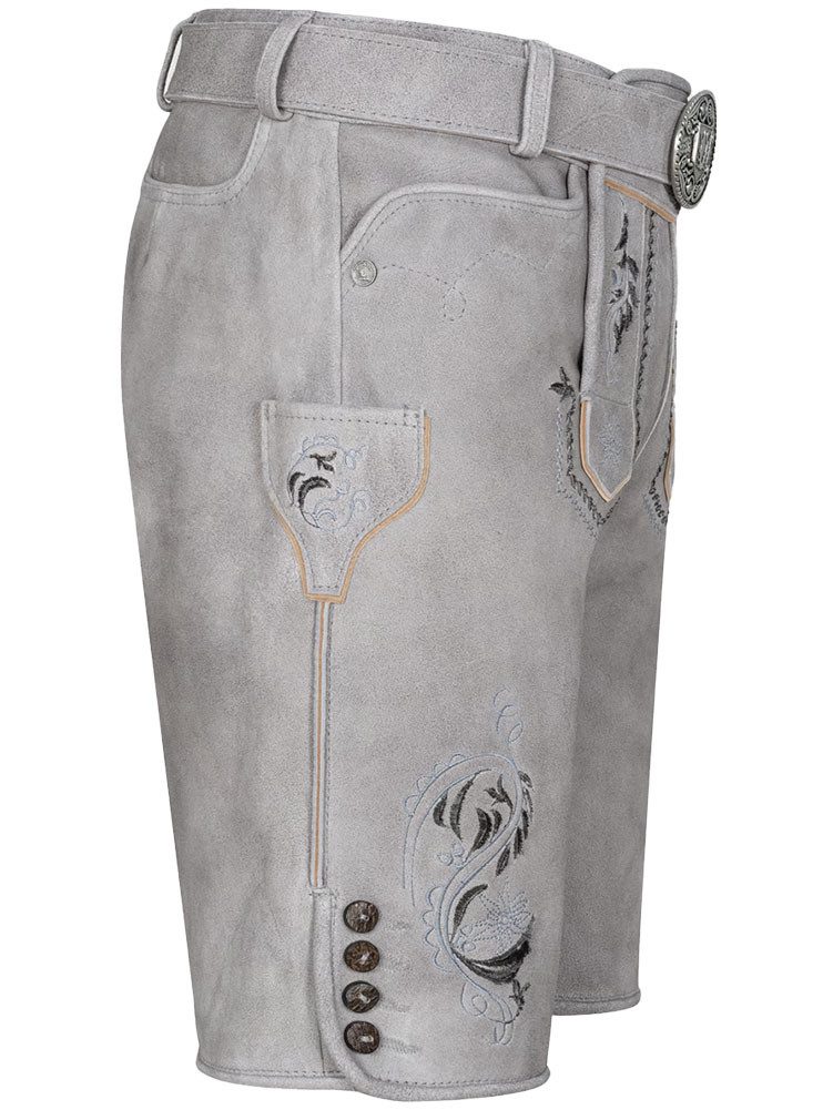 KRÜGER BUAM Trachtenlederhose Lederhose Heiko mit Gürtel grau