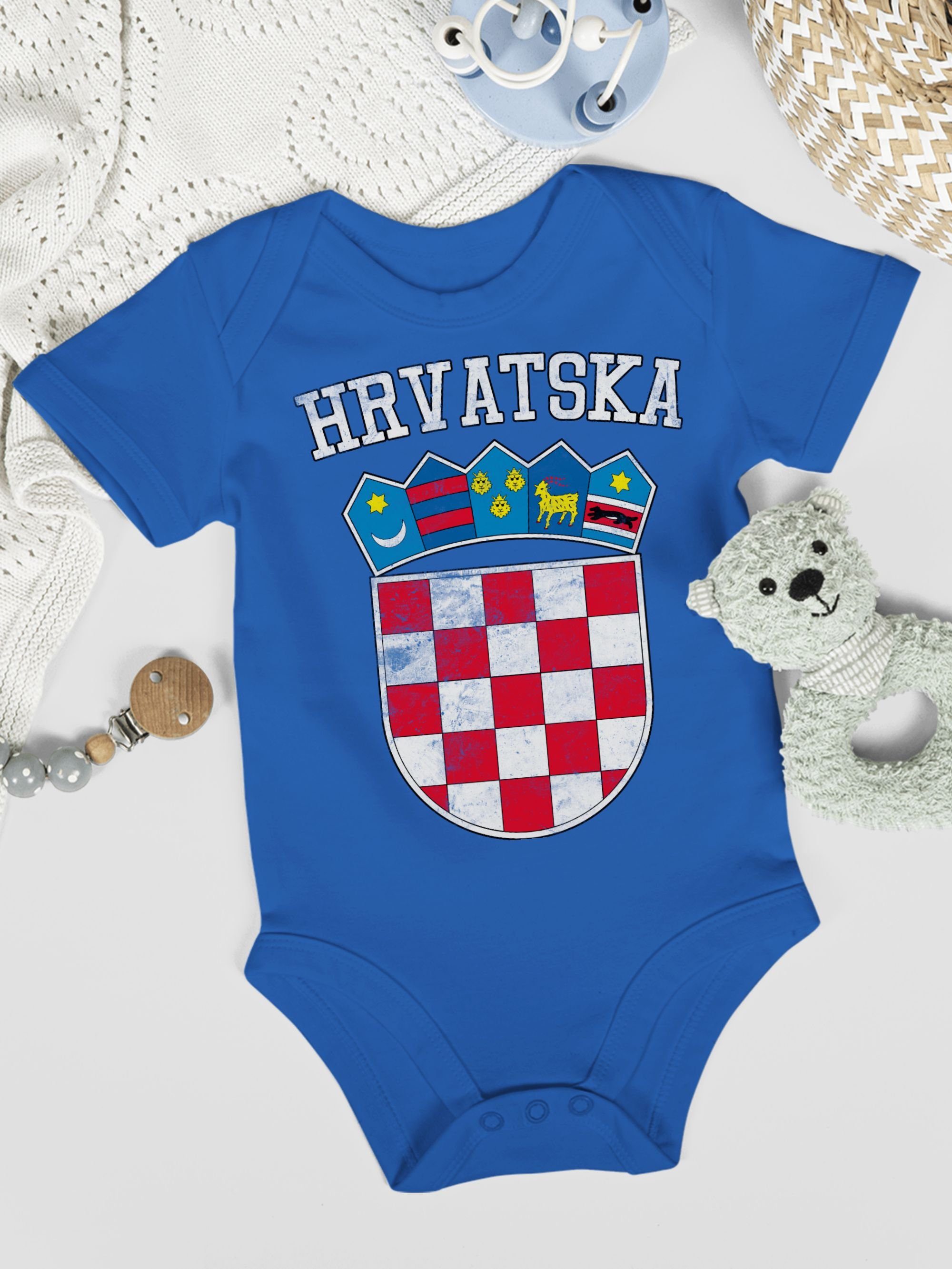 EM Baby 2 WM Wappen Royalblau 2024 Fussball Shirtbody Kroatien Shirtracer