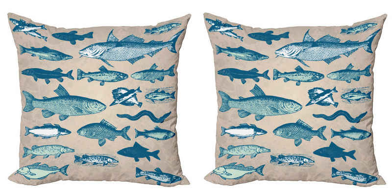 Kissenbezüge Modern Accent Doppelseitiger Digitaldruck, Abakuhaus (2 Stück), Fisch Vintage Meeresfrüchte Strand