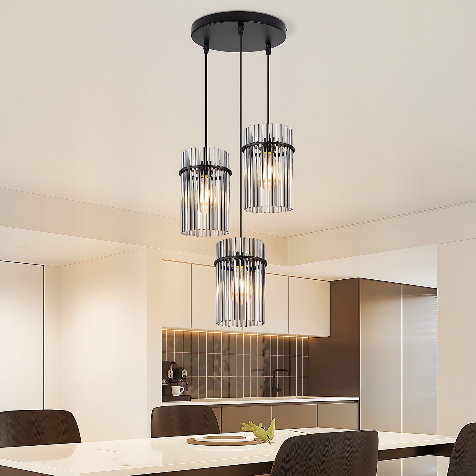 ZMH Pendelleuchte Esstisch Hängelampe 2/3/5 Flammig mit Glas & Metall E27, ohne Leuchtmittel, moderne Pendelleuchte höhenverstellbar für Esszimmer Bar, Hotel