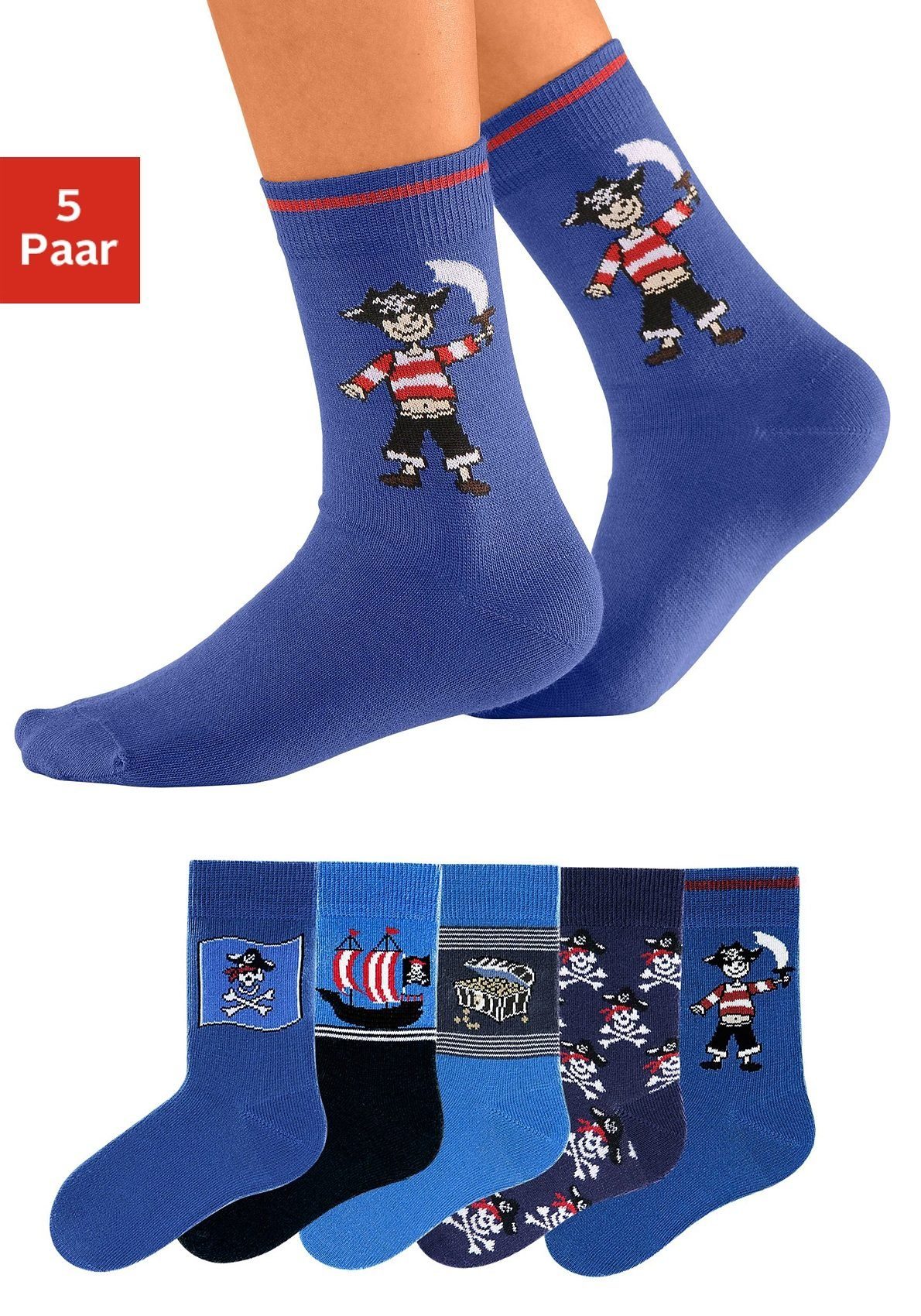 (5-Paar) mit Piratenmotiven H.I.S Socken