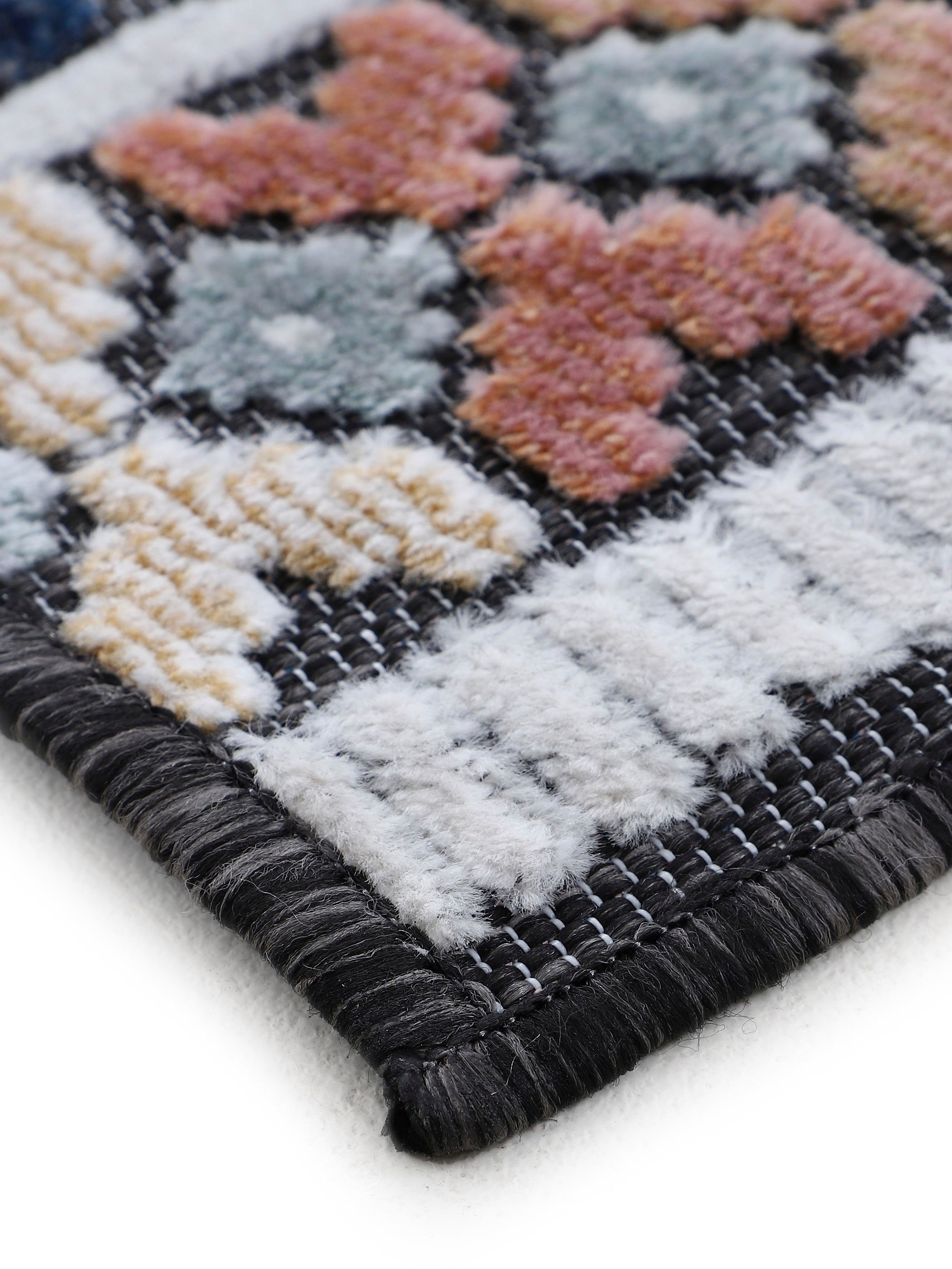 Teppich Deja 103, carpetfine, rechteckig, Floral robustes Motiv- Höhe: Palmenblätter, Effekt Flachgewebe, blau mm, Hoch-Tief 4