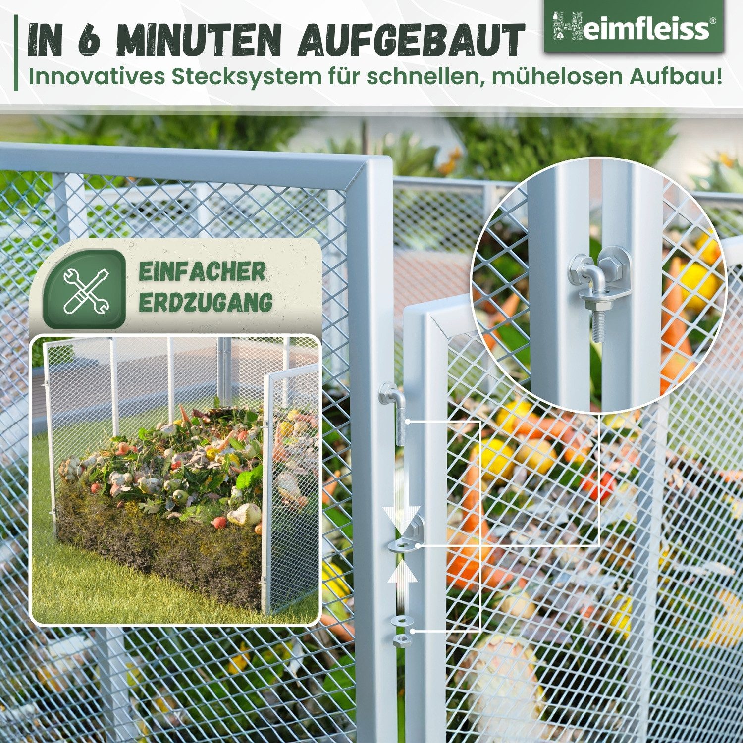 Heimfleiss® Komposter Metall verzinkt Garten Stecksystem, BxTxH: 80x80x70 cm, 450 l, 450 L 80x80x70 cm – Bild 5 von 5