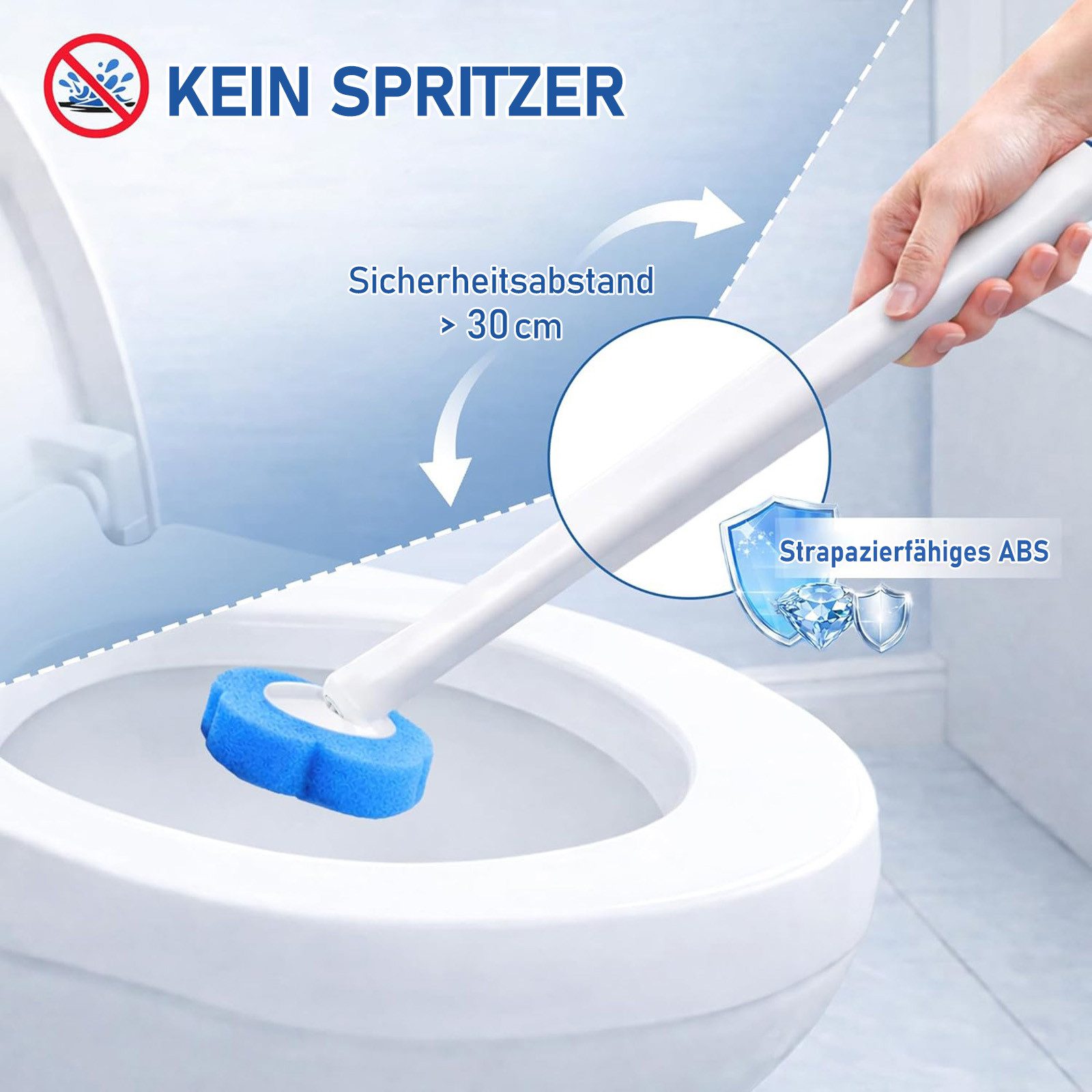 HUGERSTONE WC-Reinigungsbürste Einweg Toilettenbürste, Klobürste mit 48 Stück Reiniger Nachfüllungen, (48-tlg., WC Bürste mit Verlängertem Griff und Wandhalterung), Geeignet für Badezimmerreinigung, Waschbecken und Badewanne