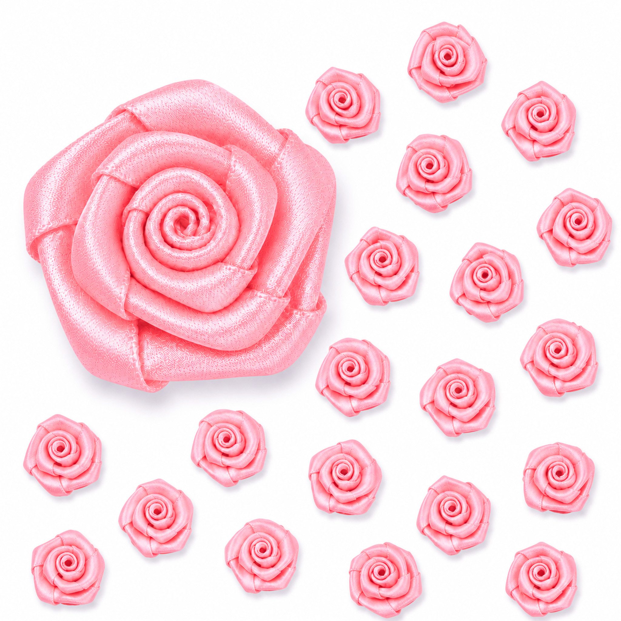 Creativery Streudeko, Satinrosen 2cm zum Basteln & Aufnähen 20 Stück Hellrosa