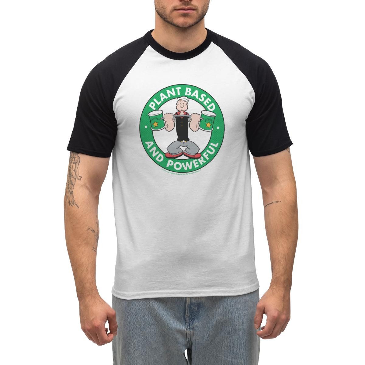 Spreadshirt T-Shirt Popeye Logo Plant Based And Powerful Männer Baseball-T-Shirt (1-tlg)