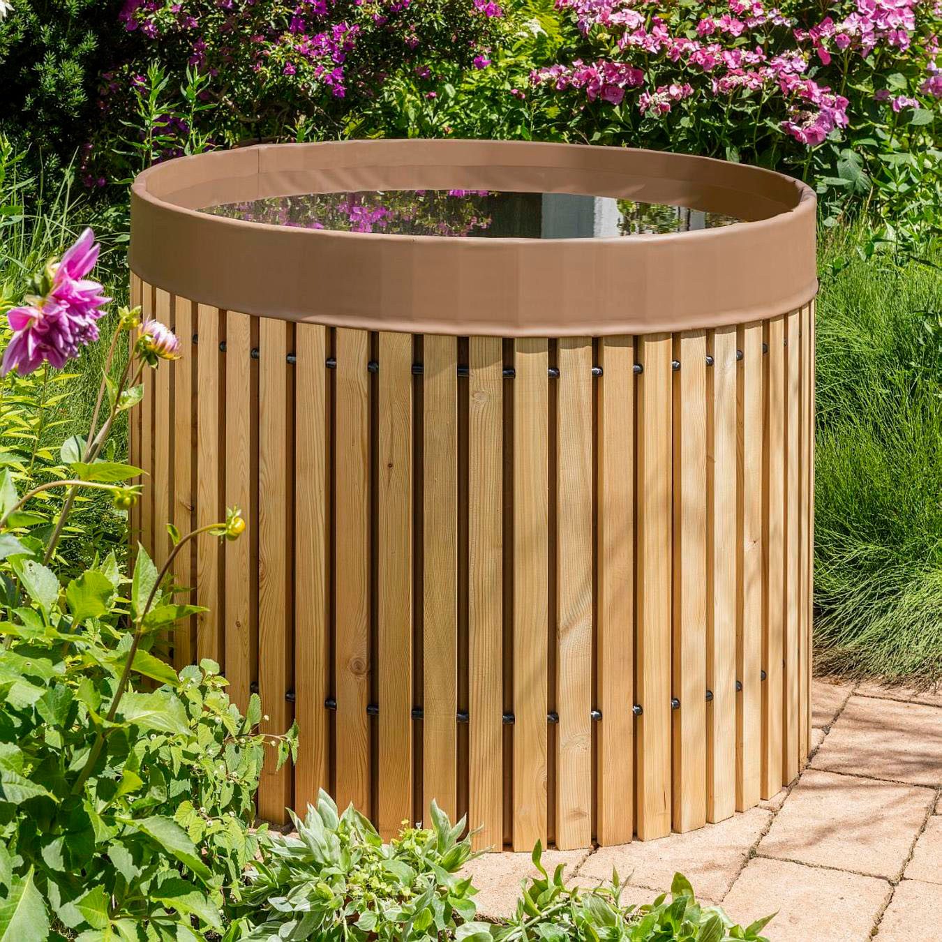 Beckmann Regentonne Regenfass Größe 5, 800 l, ØxH: 112x88 cm, aus Lärchenholz