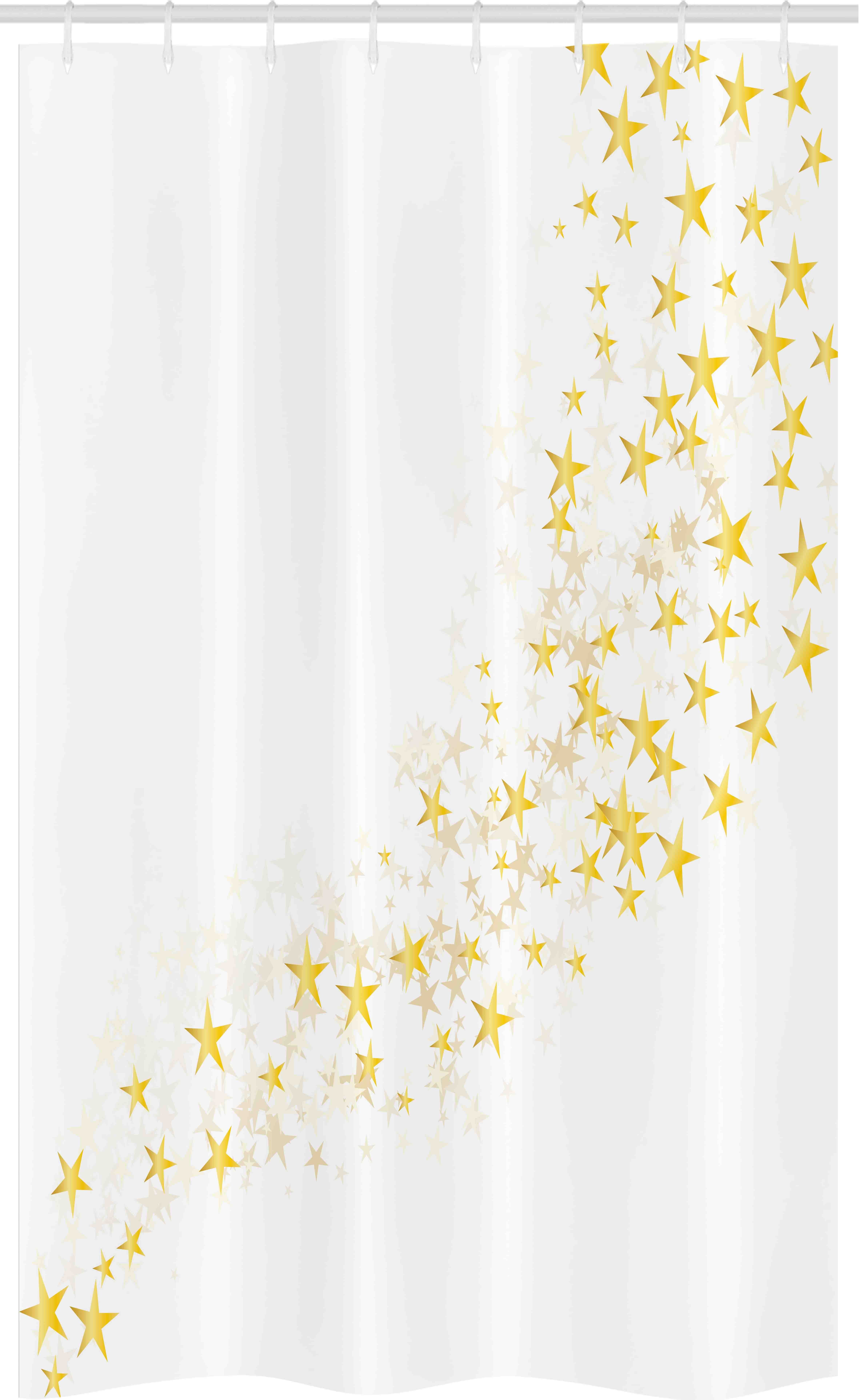 Abakuhaus Duschvorhang Badezimmer Deko Set aus Stoff mit Haken Breite 120 cm, Höhe 180 cm, Gelb und Weiß Sterne