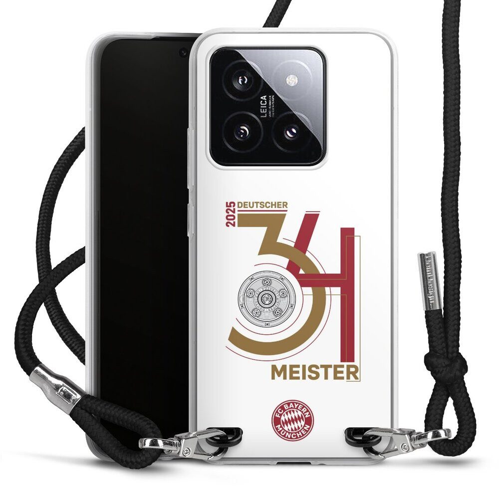 DeinDesign Handyhülle FC Bayern München Meister Offizielles Lizenzprodukt, Xiaomi 14 Handykette Hülle mit Band Case zum Umhängen Cover mit Kette